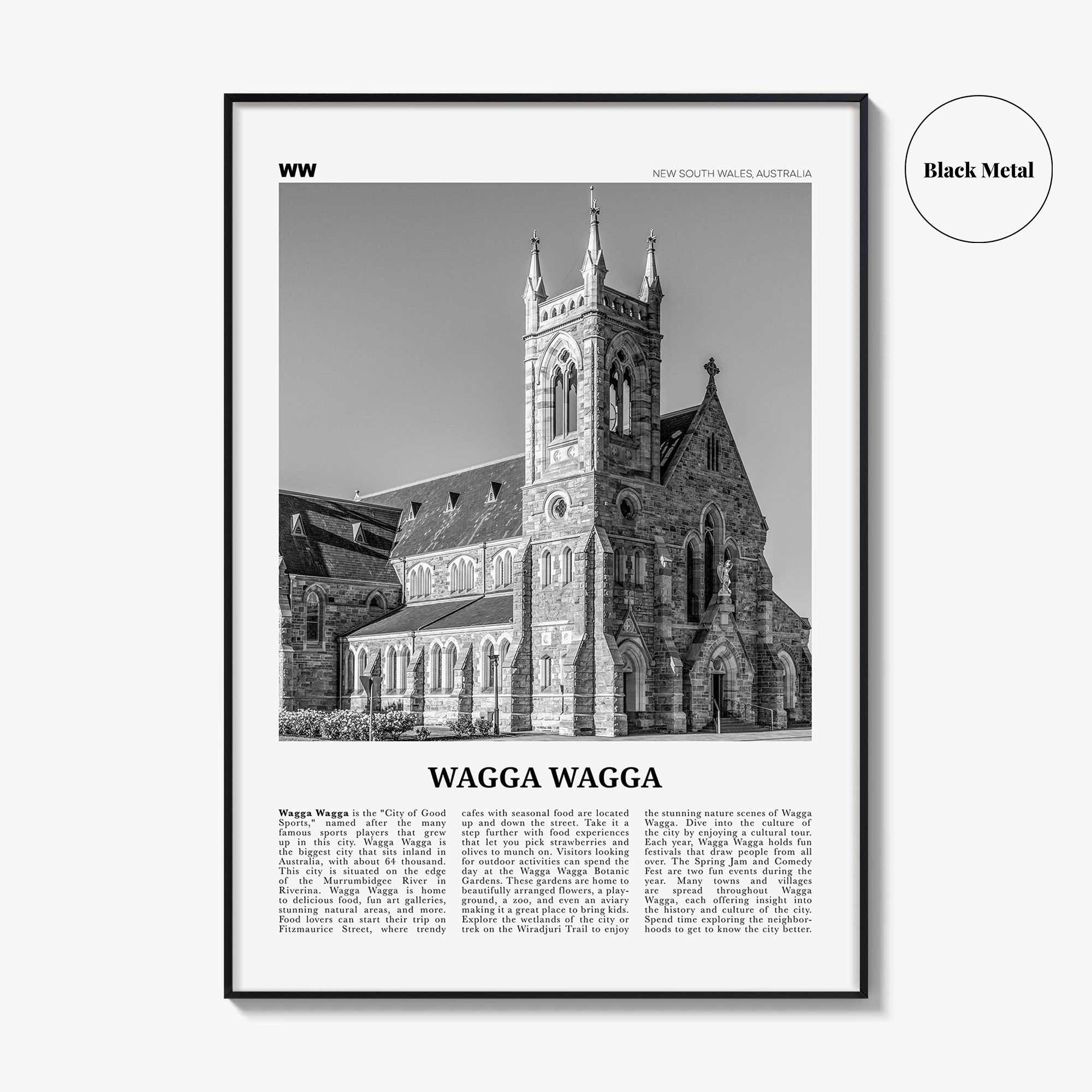Wagga Wagga Print Black and White, Wagga Wagga Wall Art, Wagga Wagga Poster, Wagga Wagga Photo, Wagga Wagga Wall Décor, Australia