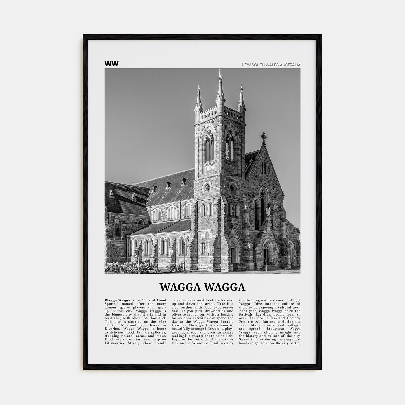 Wagga Wagga Travel B&W Poster