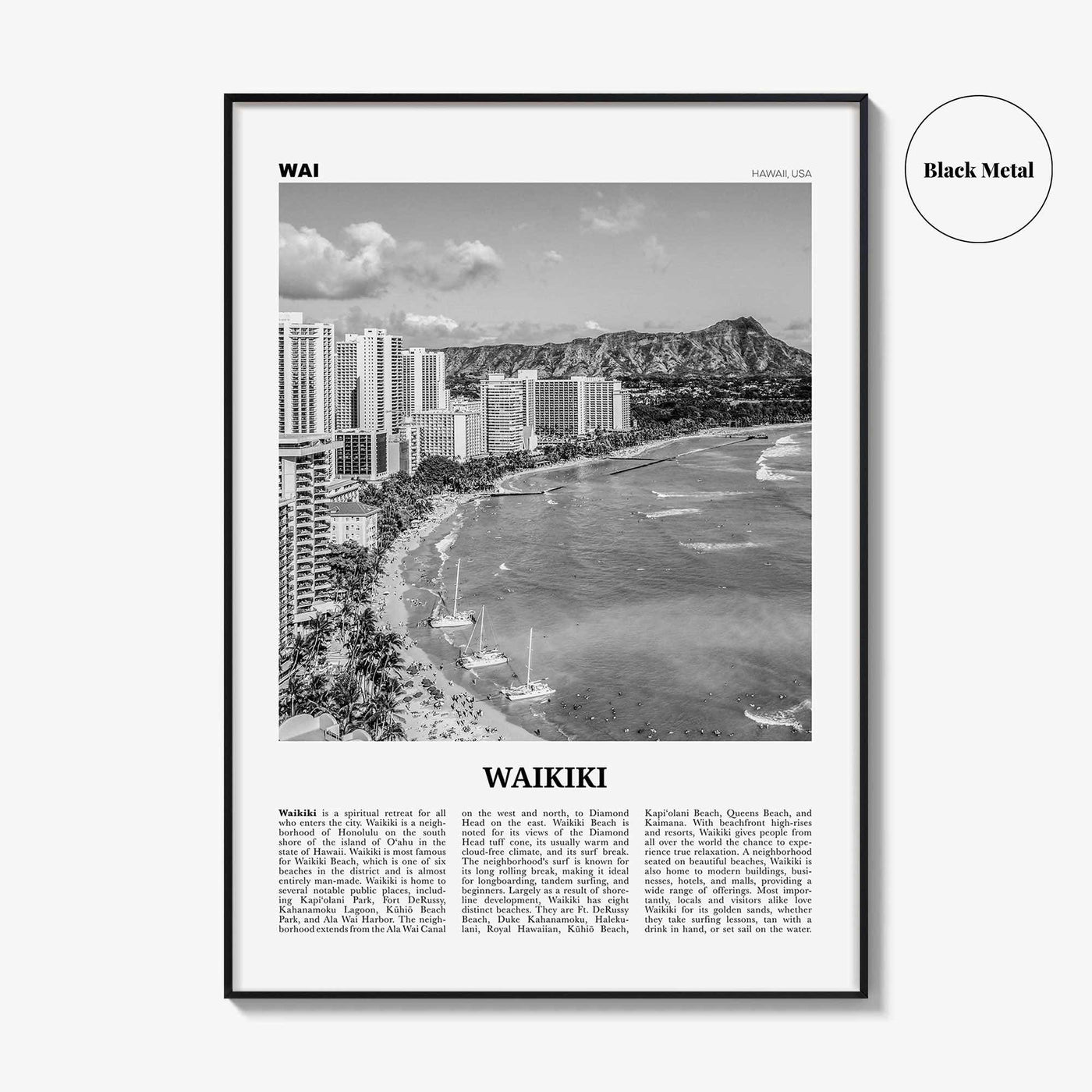 Waikiki Print Black and White, Waikiki Wall Art, Waikiki Poster, Waikiki Photo, Waikiki Decor, Honolulu, Hawaii, O'ahu Oahu North America