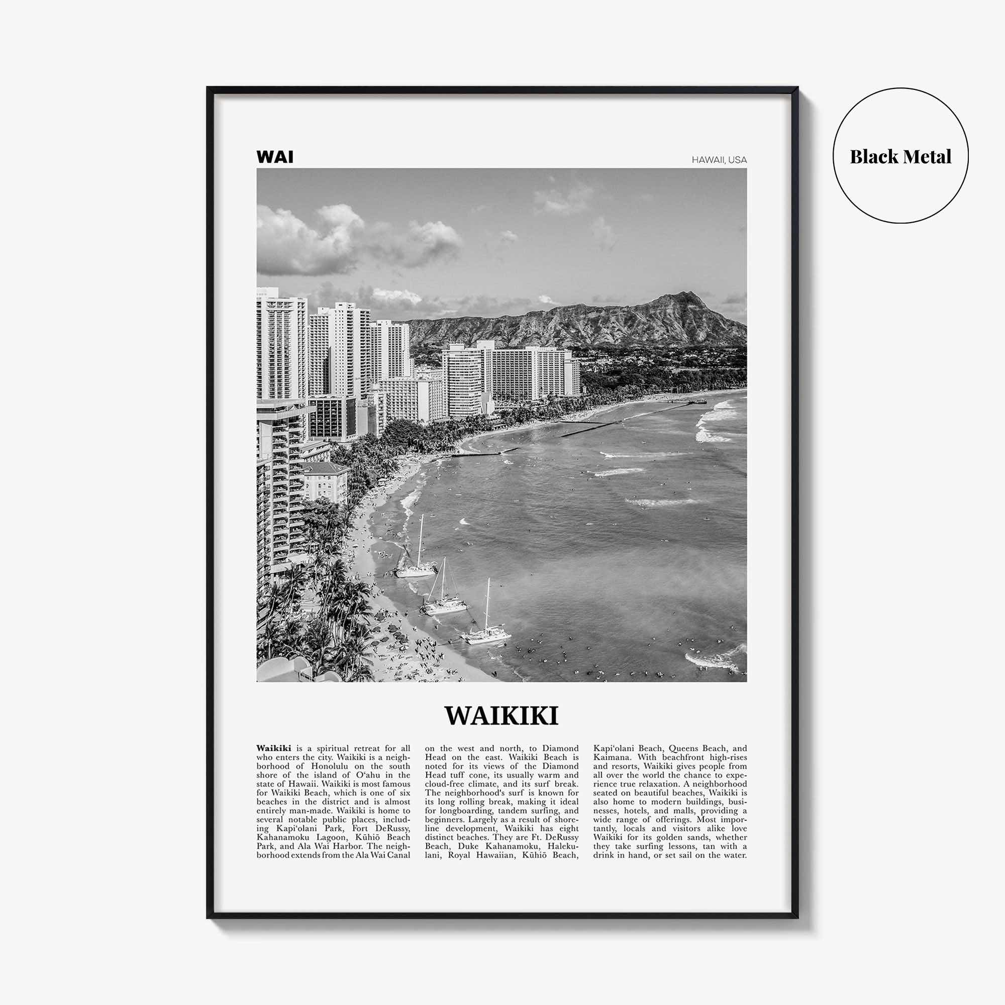 Waikiki Print Black and White, Waikiki Wall Art, Waikiki Poster, Waikiki Photo, Waikiki Decor, Honolulu, Hawaii, O'ahu Oahu North America