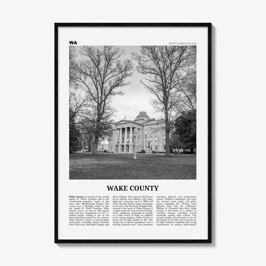 Wake County Print Black and White, Wake County Wall Art, Wake County Poster, Wake County Photo, Wake County Wall Décor, Wake County Map