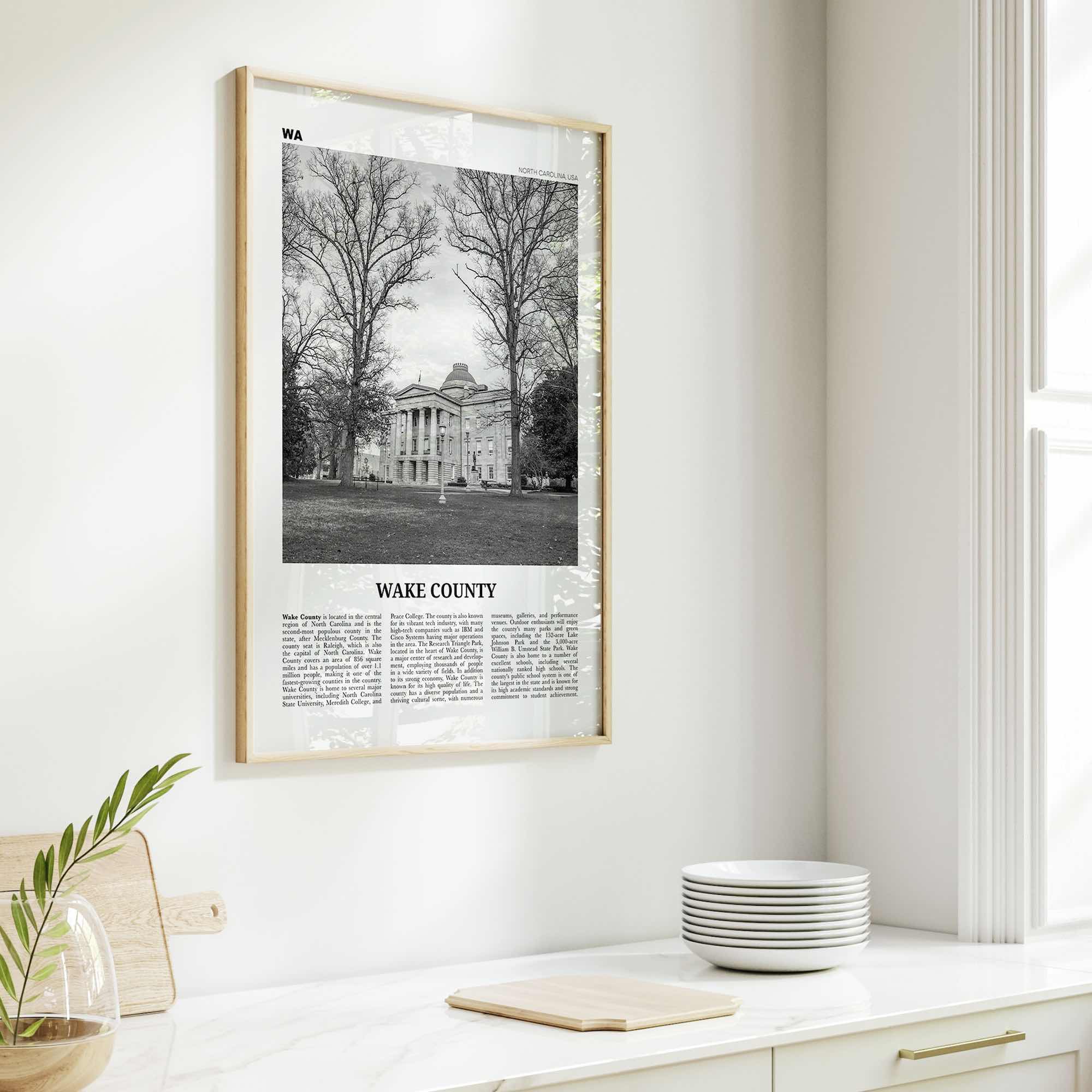 Wake County Print Black and White, Wake County Wall Art, Wake County Poster, Wake County Photo, Wake County Wall Décor, Wake County Map
