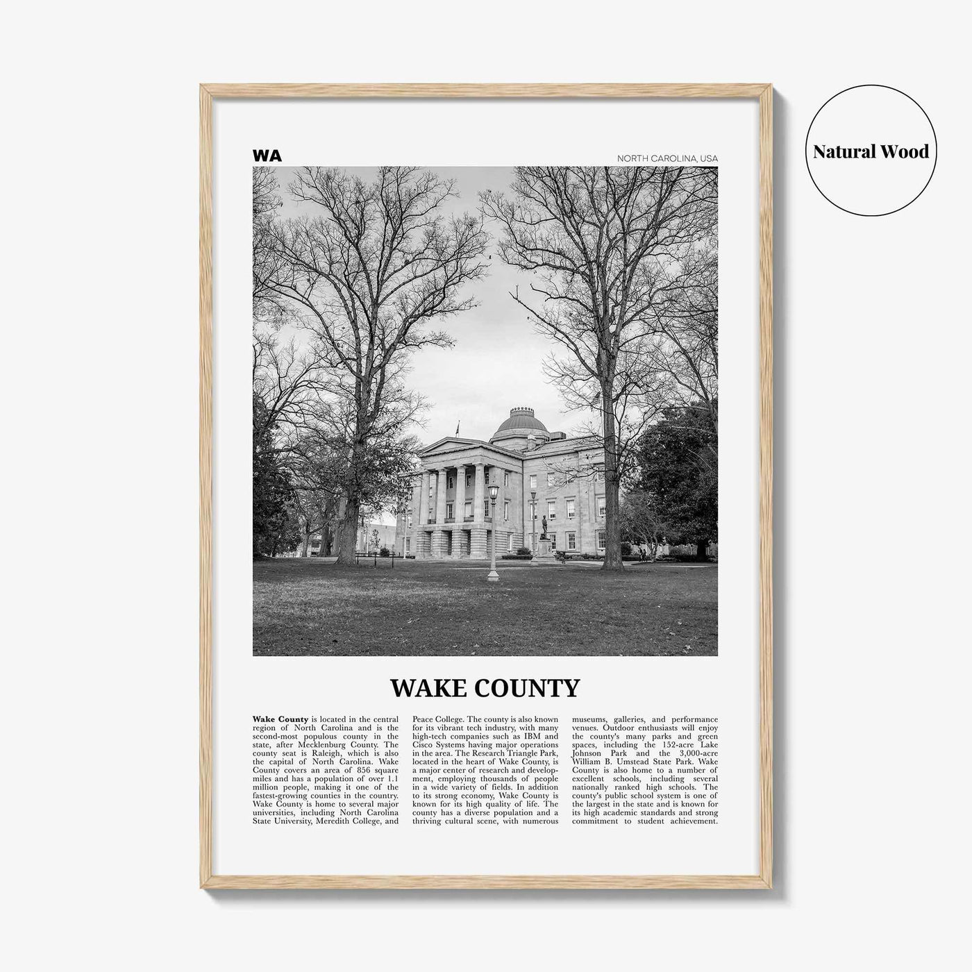 Wake County Print Black and White, Wake County Wall Art, Wake County Poster, Wake County Photo, Wake County Wall Décor, Wake County Map