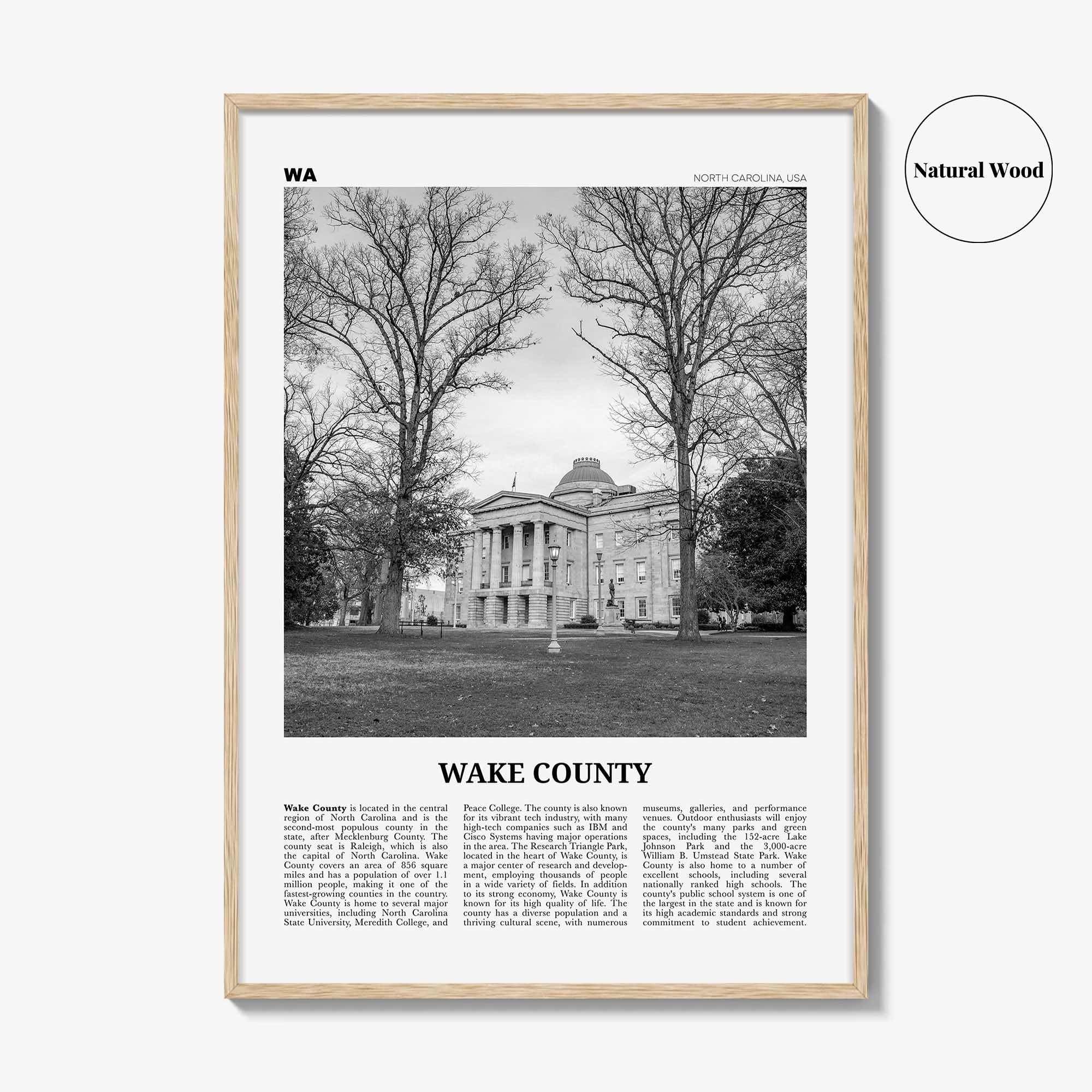 Wake County Print Black and White, Wake County Wall Art, Wake County Poster, Wake County Photo, Wake County Wall Décor, Wake County Map
