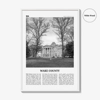 Wake County Print Black and White, Wake County Wall Art, Wake County Poster, Wake County Photo, Wake County Wall Décor, Wake County Map