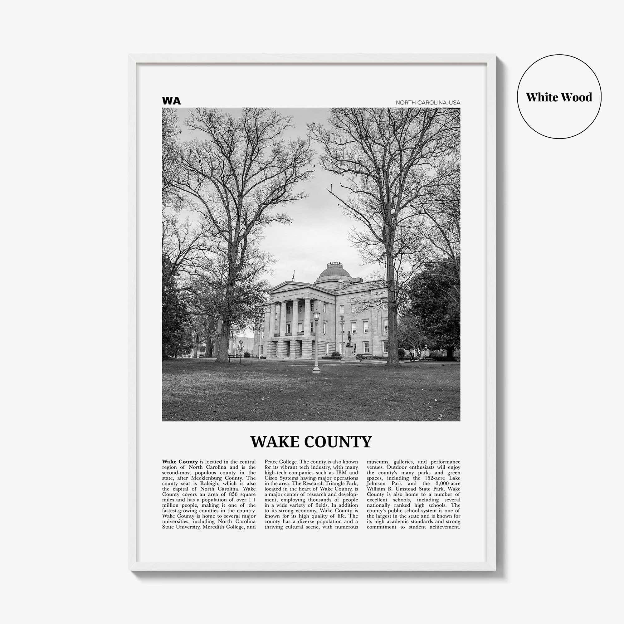 Wake County Print Black and White, Wake County Wall Art, Wake County Poster, Wake County Photo, Wake County Wall Décor, Wake County Map