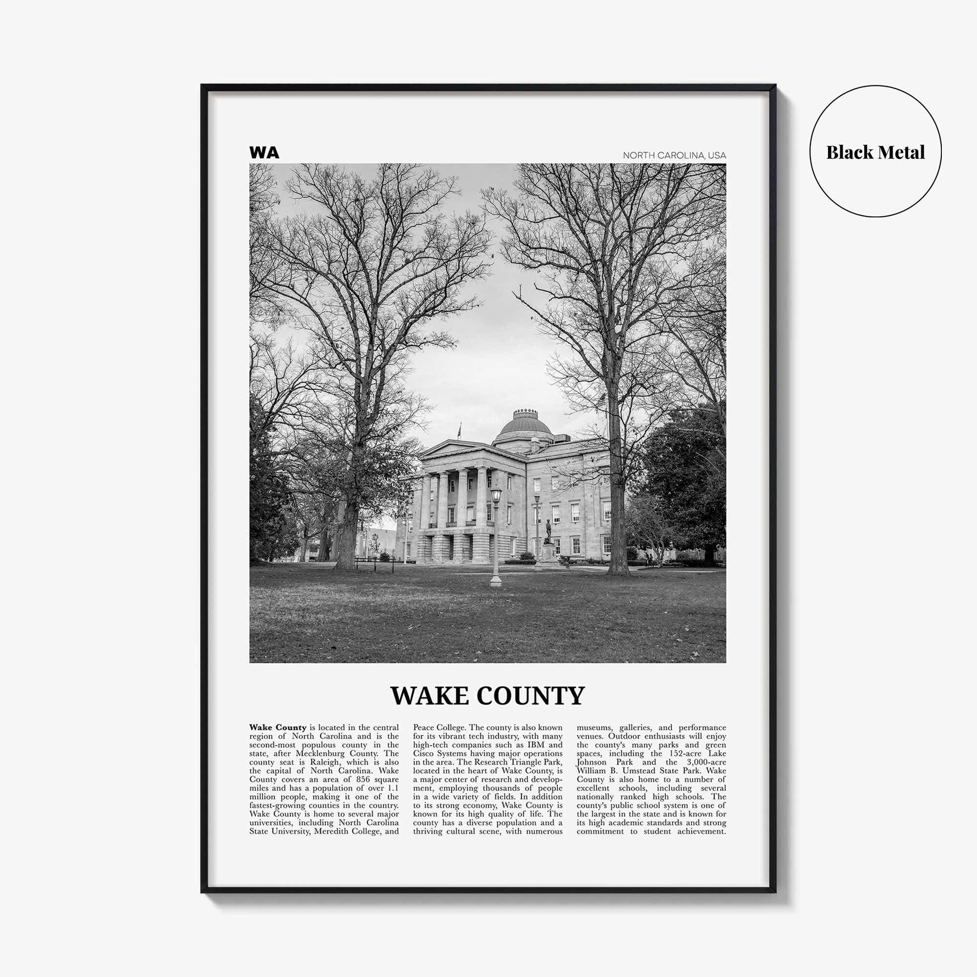 Wake County Print Black and White, Wake County Wall Art, Wake County Poster, Wake County Photo, Wake County Wall Décor, Wake County Map
