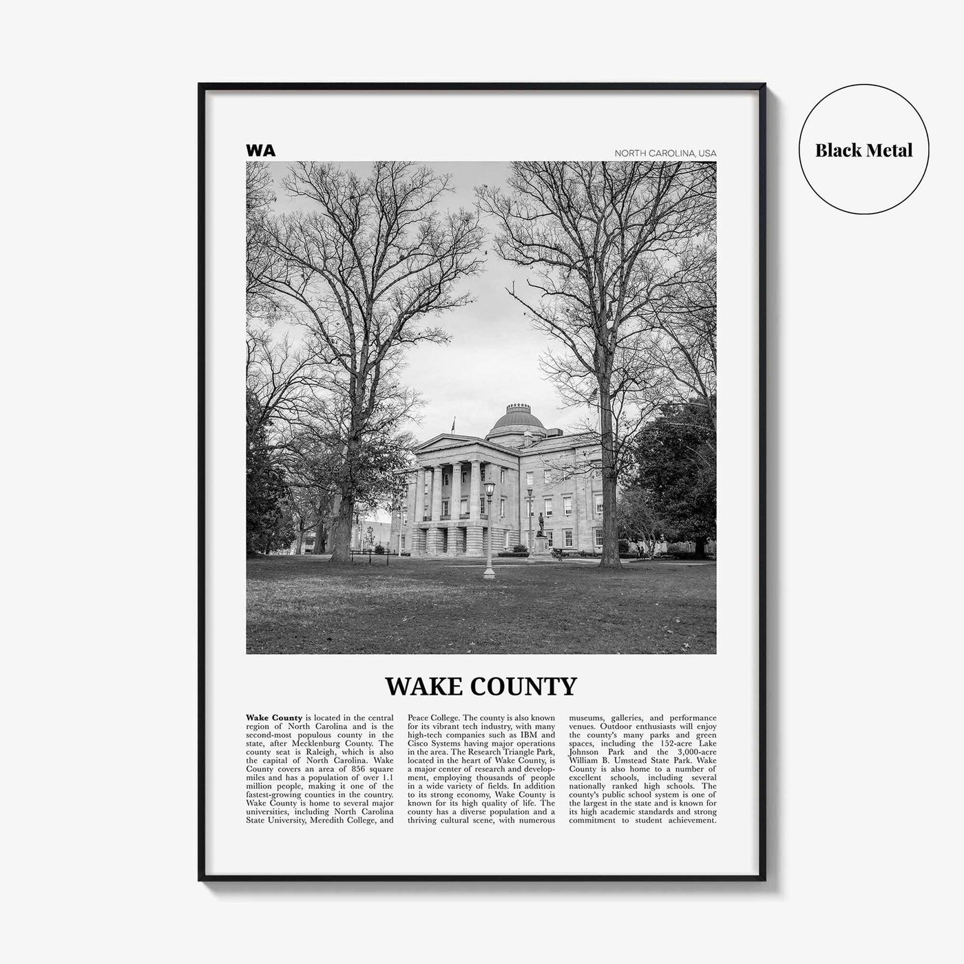 Wake County Print Black and White, Wake County Wall Art, Wake County Poster, Wake County Photo, Wake County Wall Décor, Wake County Map