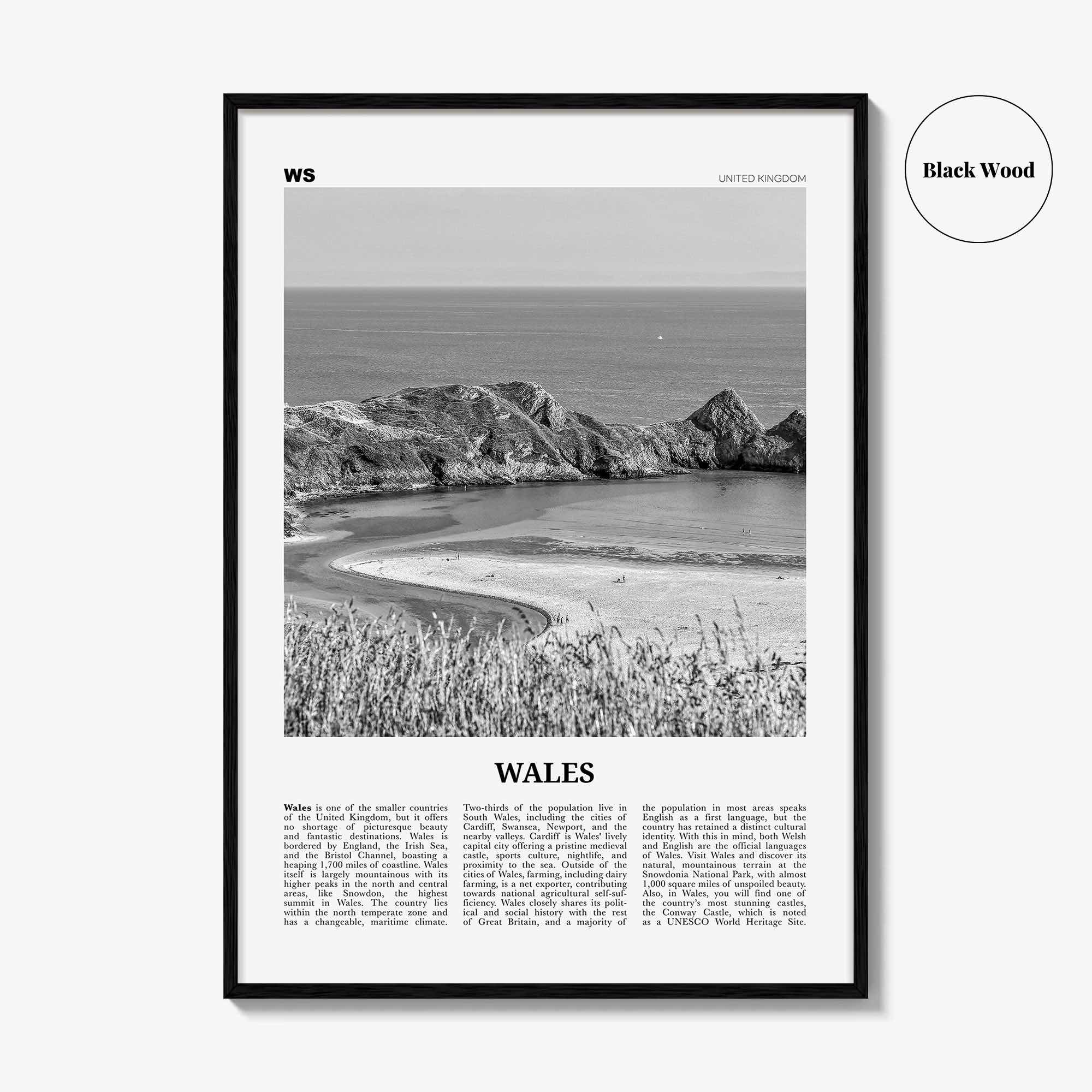 Wales Print Black and White, Wales Wall Art, Wales Poster, Wales Photo, UK, United Kingdom, Britain, Cardiff, Swansea, Europe