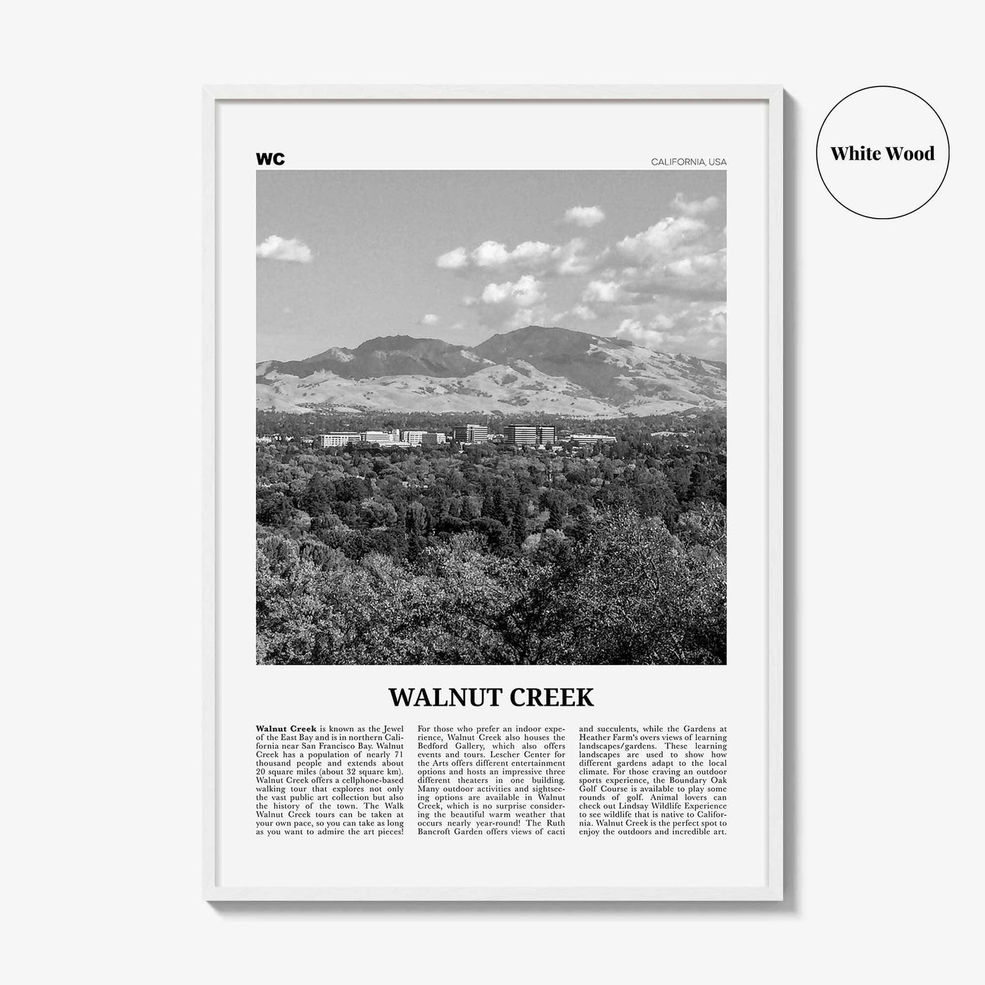 Walnut Creek Print Black and White, Walnut Creek Wall Art, Walnut Creek Poster, Walnut Creek Photo, Walnut Creek Wall Décor, California, USA