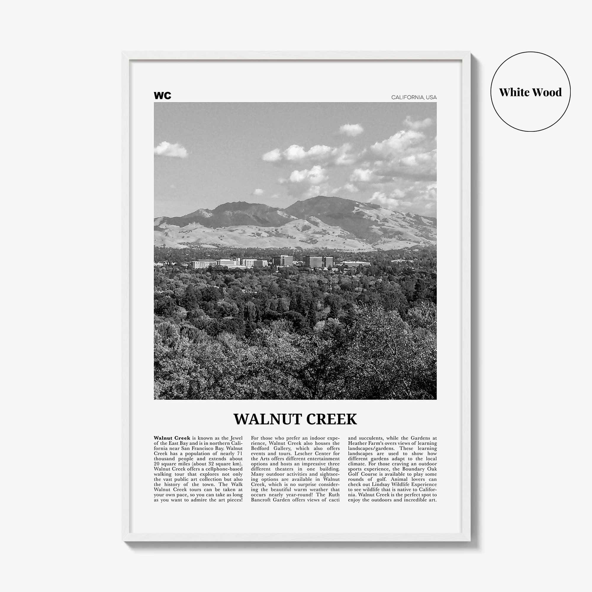 Walnut Creek Print Black and White, Walnut Creek Wall Art, Walnut Creek Poster, Walnut Creek Photo, Walnut Creek Wall Décor, California, USA