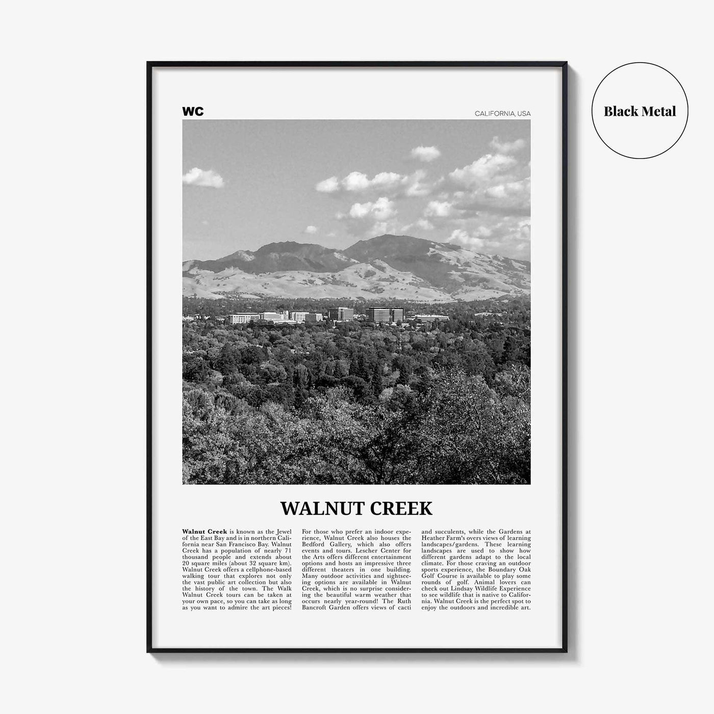 Walnut Creek Print Black and White, Walnut Creek Wall Art, Walnut Creek Poster, Walnut Creek Photo, Walnut Creek Wall Décor, California, USA