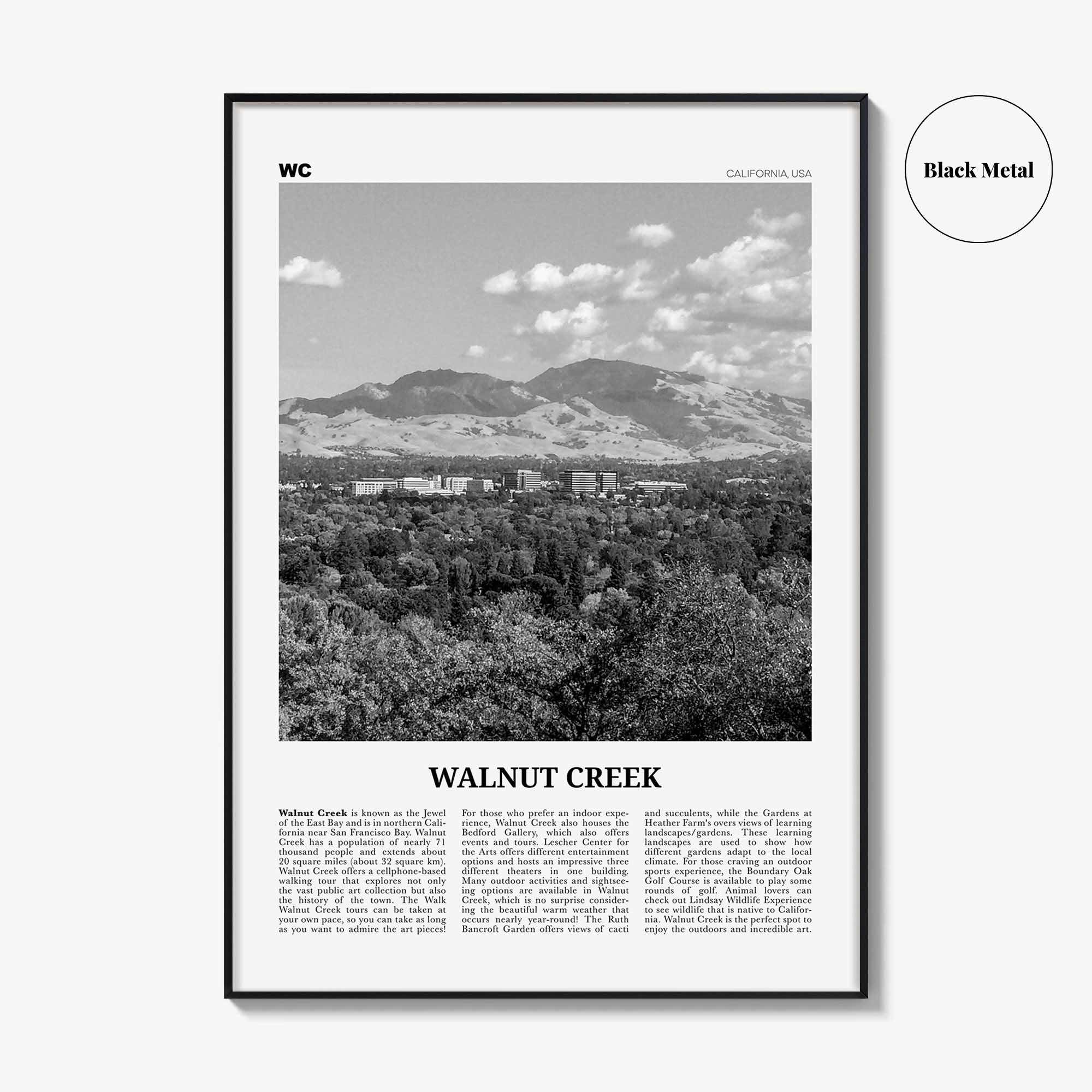 Walnut Creek Print Black and White, Walnut Creek Wall Art, Walnut Creek Poster, Walnut Creek Photo, Walnut Creek Wall Décor, California, USA