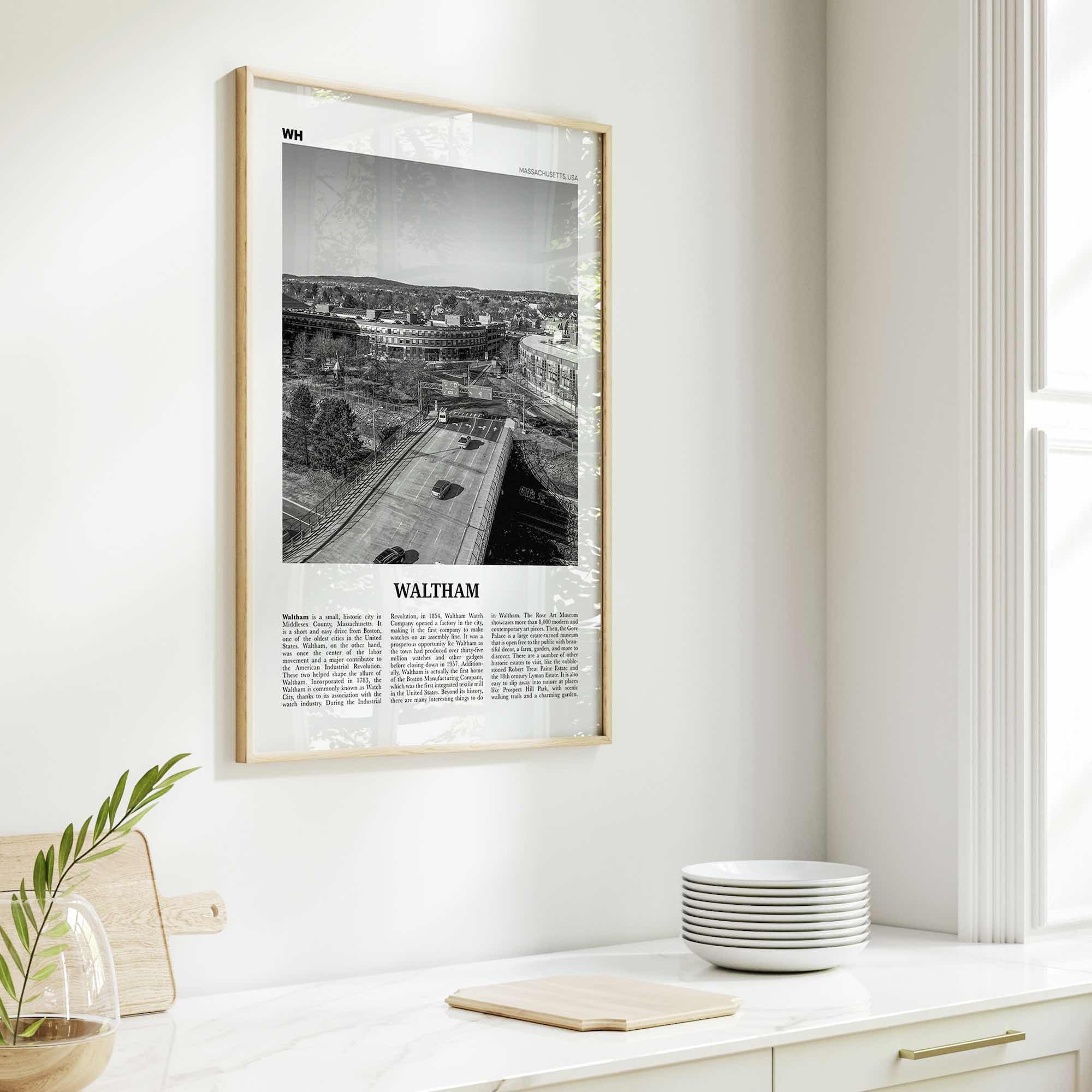 Waltham Print Black and White, Waltham Wall Art, Waltham Poster, Waltham Photo, Waltham Map, Waltham Wall Decor, Massachusetts, USA