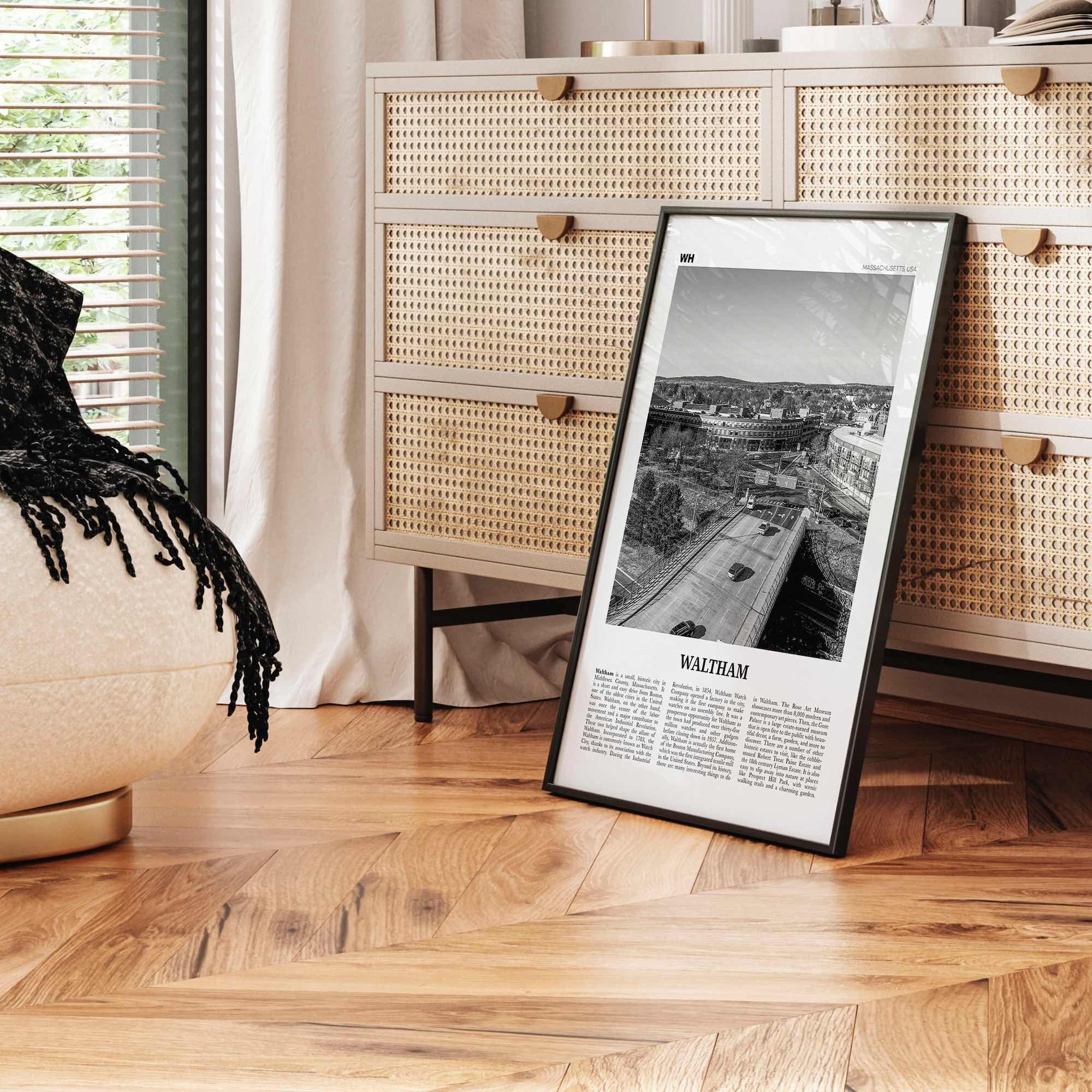 Waltham Print Black and White, Waltham Wall Art, Waltham Poster, Waltham Photo, Waltham Map, Waltham Wall Decor, Massachusetts, USA