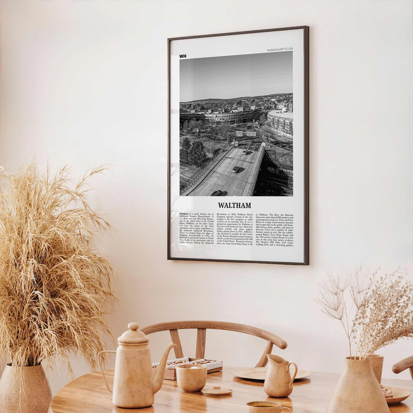 Waltham Print Black and White, Waltham Wall Art, Waltham Poster, Waltham Photo, Waltham Map, Waltham Wall Decor, Massachusetts, USA