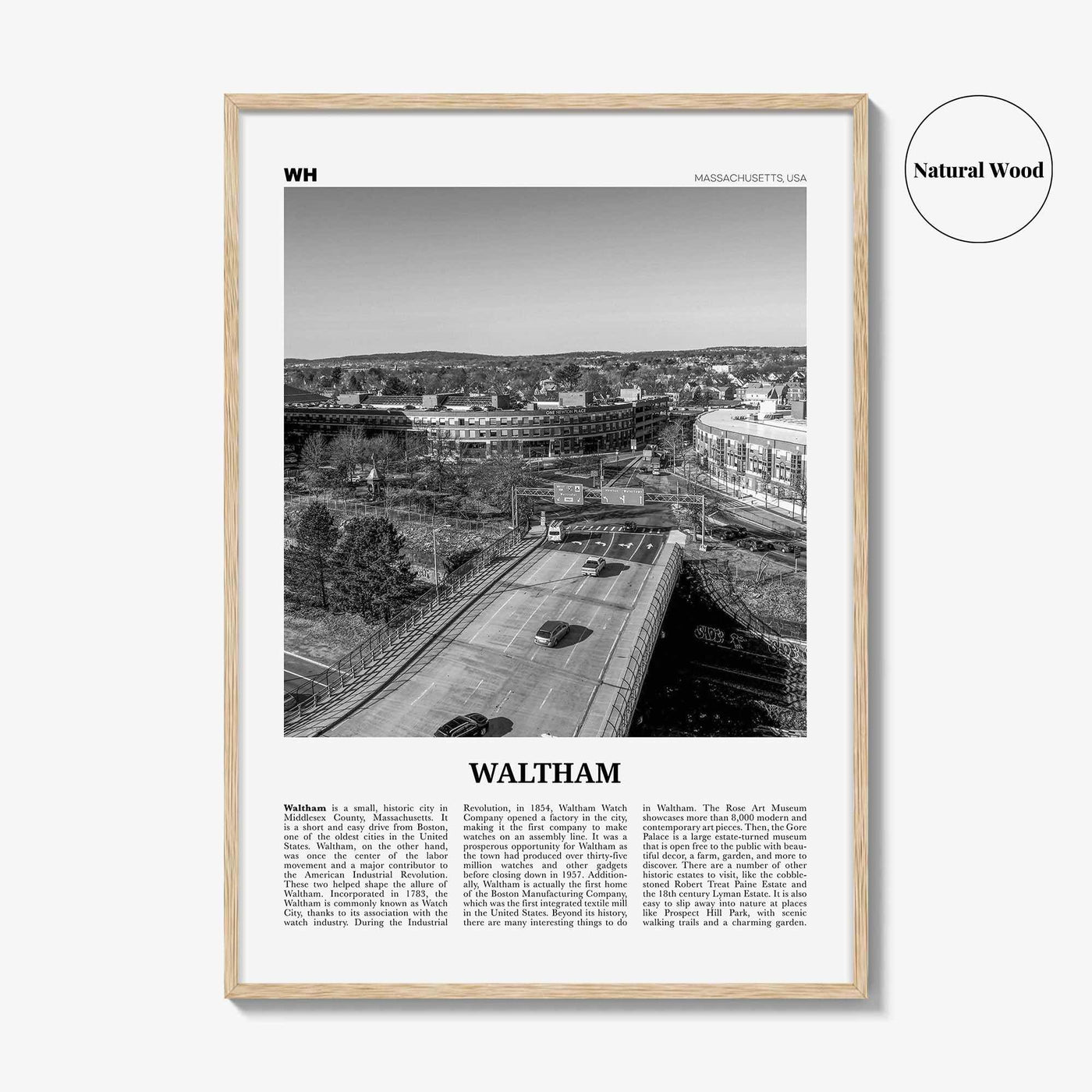 Waltham Print Black and White, Waltham Wall Art, Waltham Poster, Waltham Photo, Waltham Map, Waltham Wall Decor, Massachusetts, USA