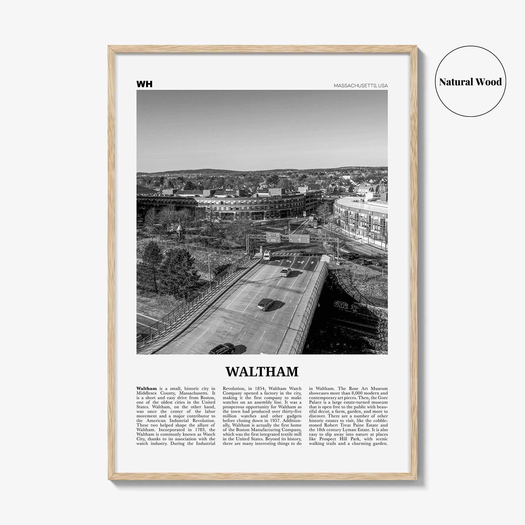 Waltham Print Black and White, Waltham Wall Art, Waltham Poster, Waltham Photo, Waltham Map, Waltham Wall Decor, Massachusetts, USA