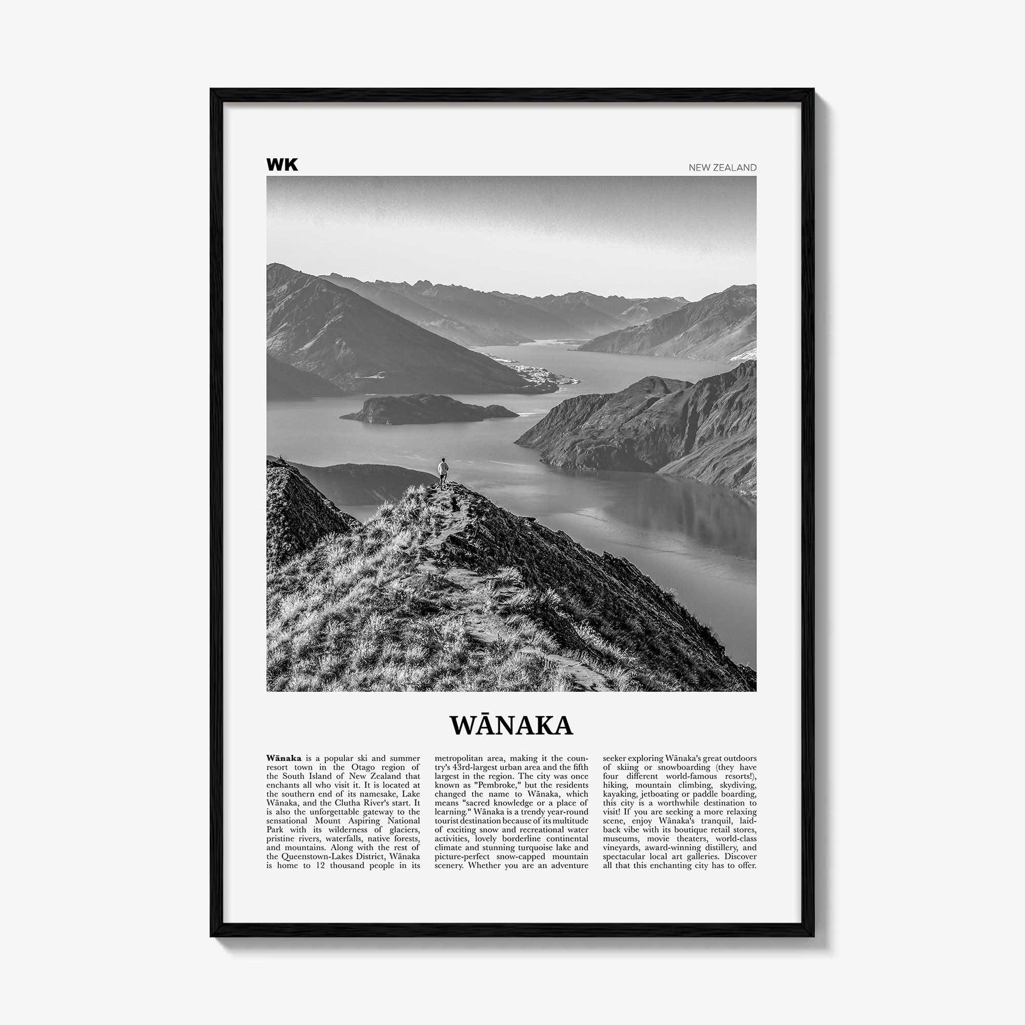 Wanaka Print Black and White, Wanaka Wall Art, Wanaka Poster, Wanaka Photo, Wanaka Wall Décor,