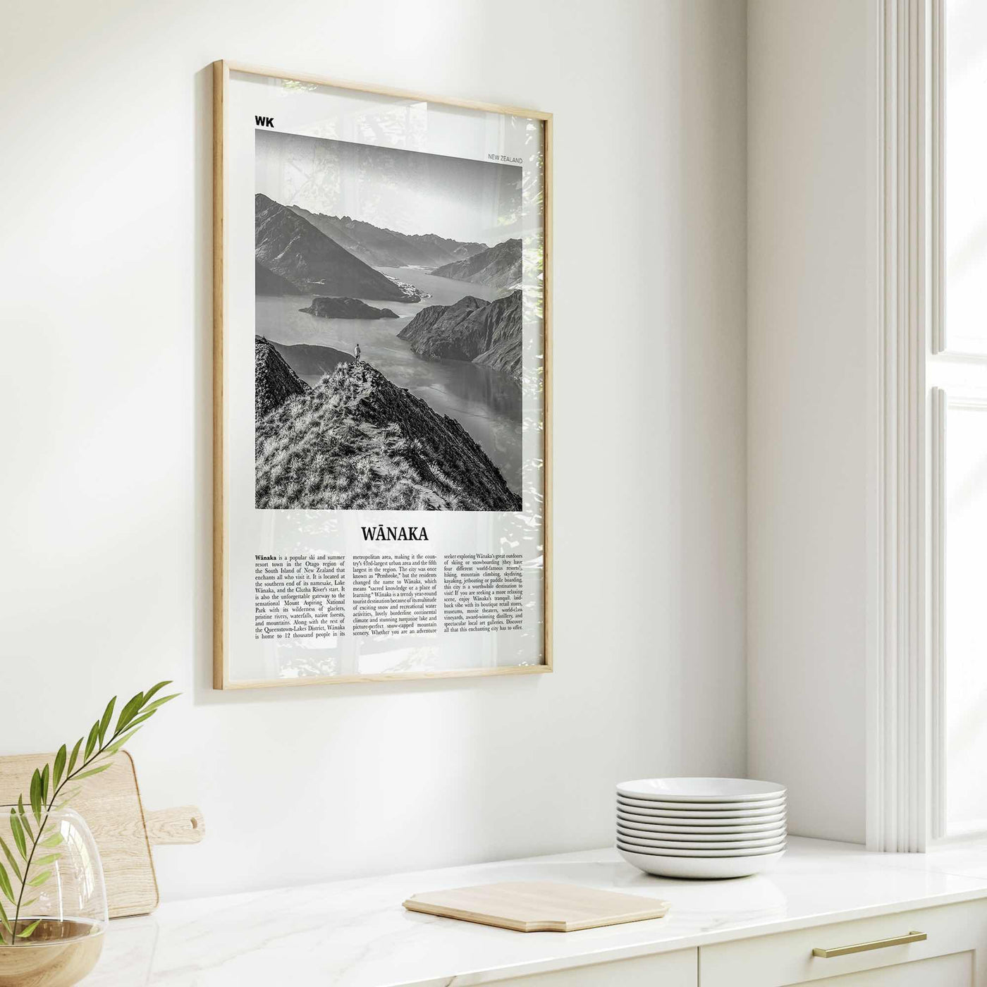 Wanaka Print Black and White, Wanaka Wall Art, Wanaka Poster, Wanaka Photo, Wanaka Wall Décor,