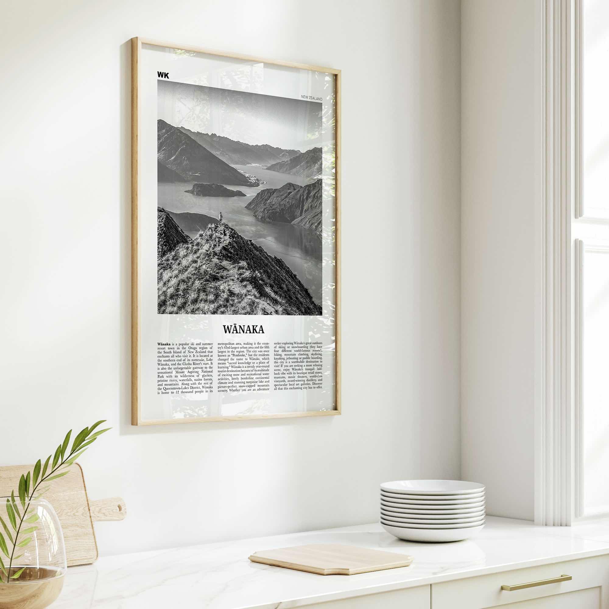 Wanaka Print Black and White, Wanaka Wall Art, Wanaka Poster, Wanaka Photo, Wanaka Wall Décor,
