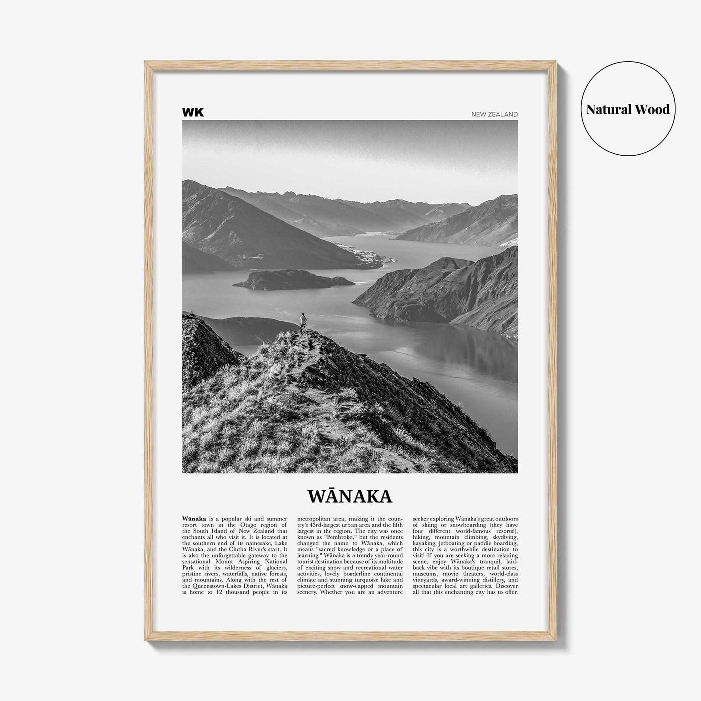 Wanaka Print Black and White, Wanaka Wall Art, Wanaka Poster, Wanaka Photo, Wanaka Wall Décor,