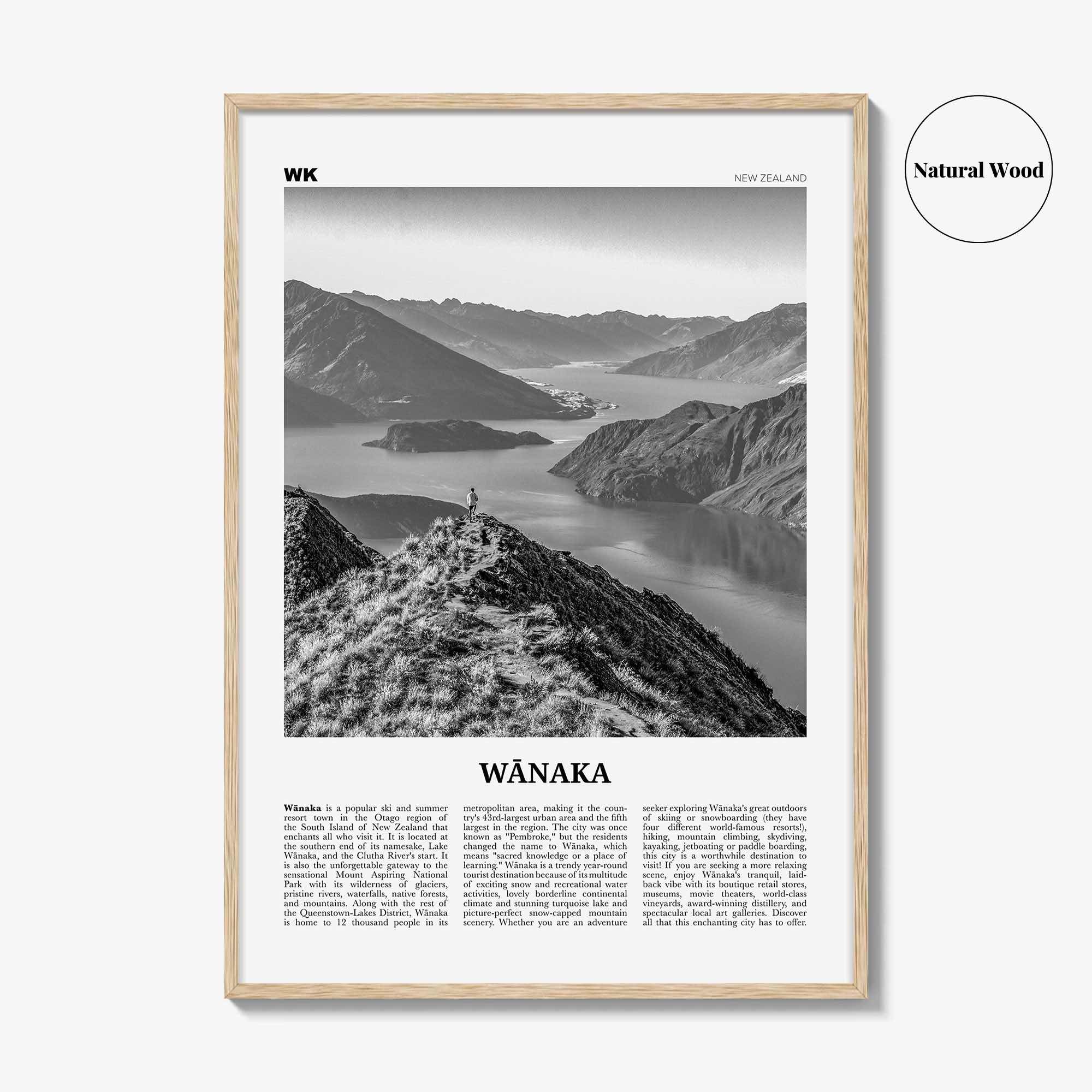 Wanaka Print Black and White, Wanaka Wall Art, Wanaka Poster, Wanaka Photo, Wanaka Wall Décor,