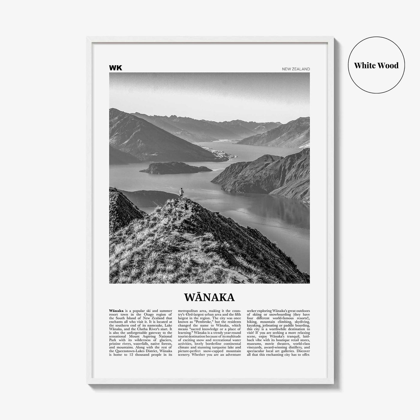 Wanaka Print Black and White, Wanaka Wall Art, Wanaka Poster, Wanaka Photo, Wanaka Wall Décor,