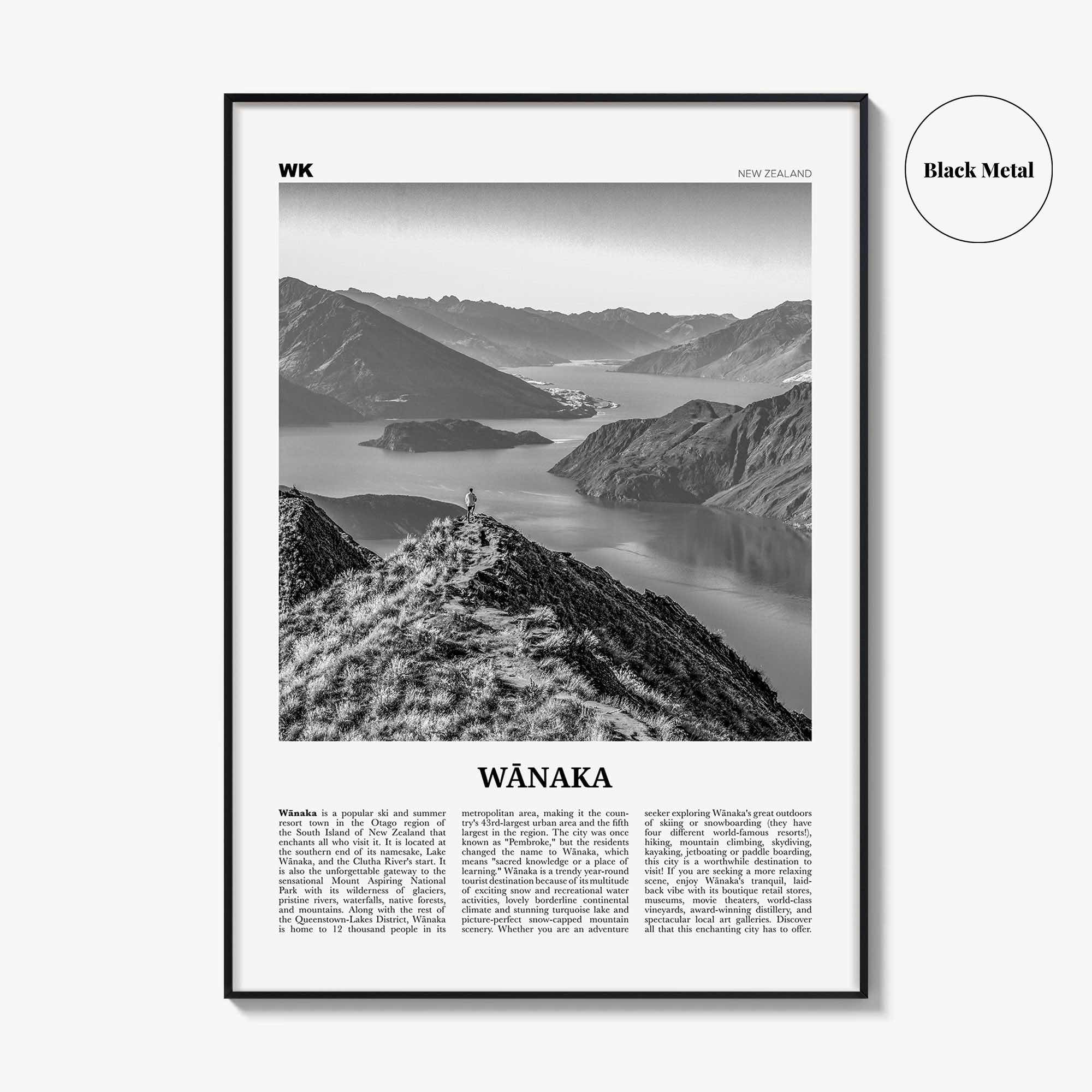 Wanaka Print Black and White, Wanaka Wall Art, Wanaka Poster, Wanaka Photo, Wanaka Wall Décor,