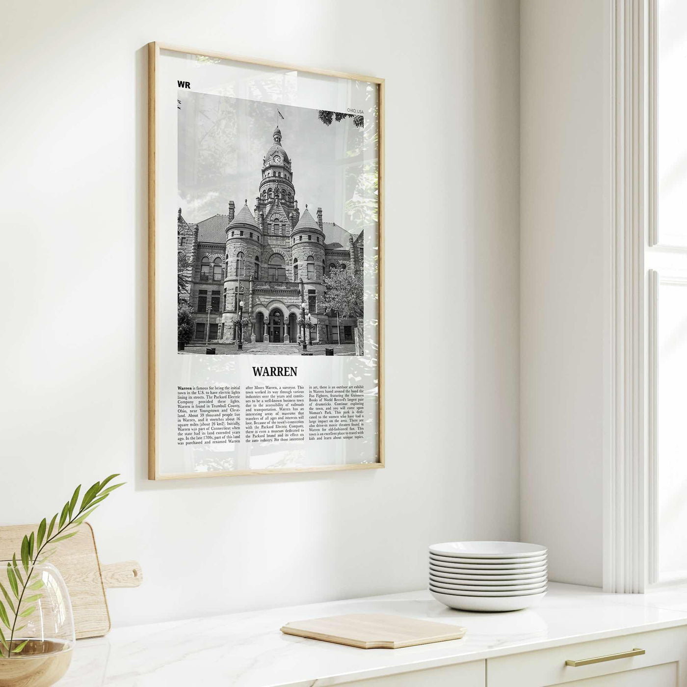 Warren Print Black and White, Warren Wall Art, Warren Poster, Warren Photo, Warren Wall Décor, Warren Map, Ohio, USA