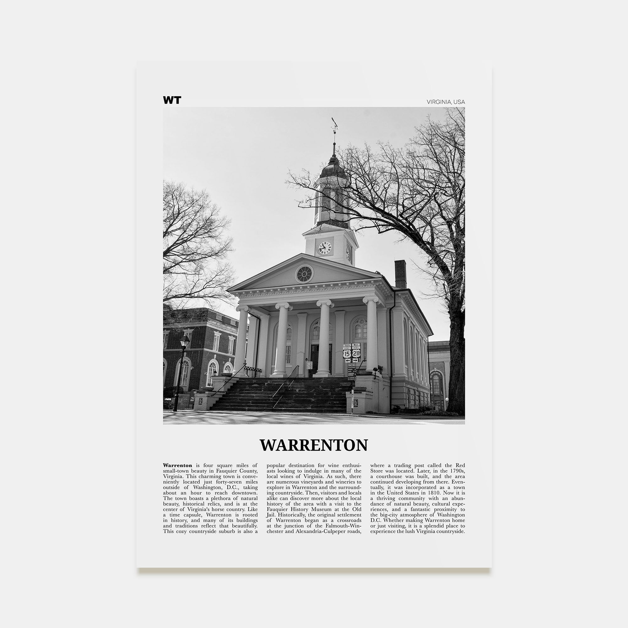 Warrenton Travel B&W Poster