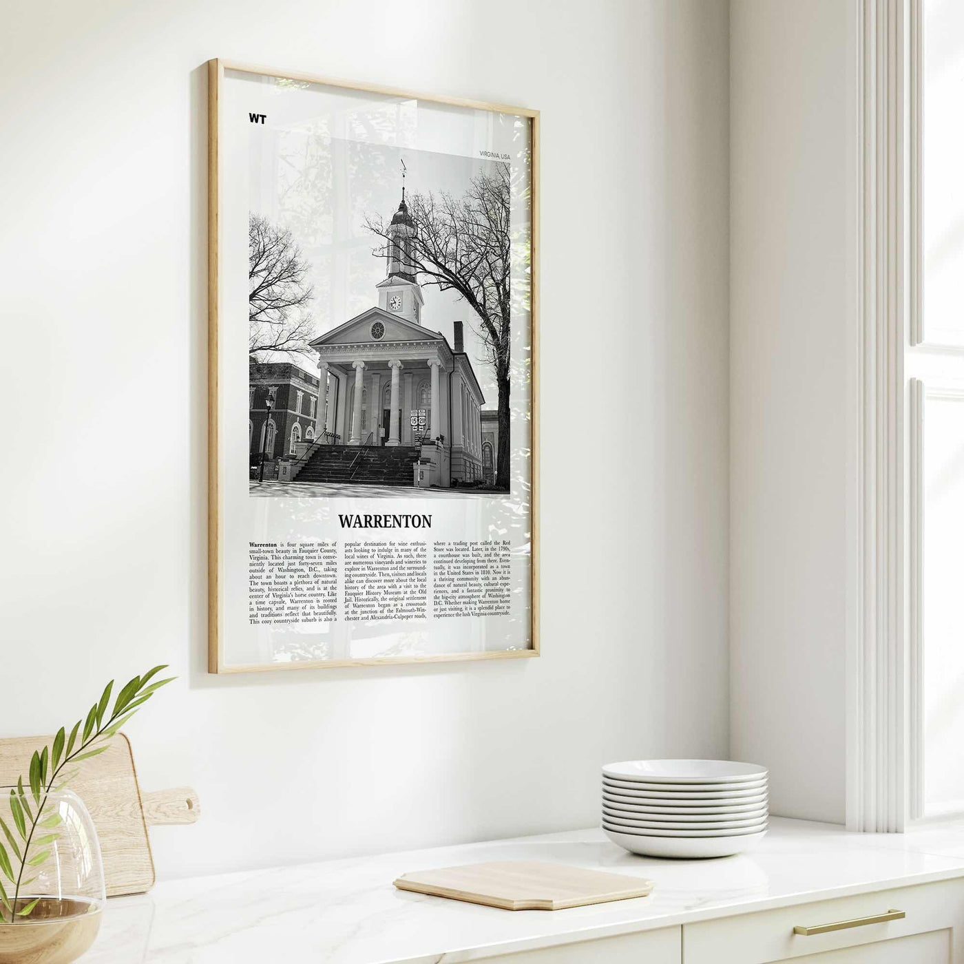 Warrenton Print Black and White, Warrenton Wall Art, Warrenton Poster, Warrenton Photo, Warrenton Wall Décor, Warrenton Map, Virginia, USA