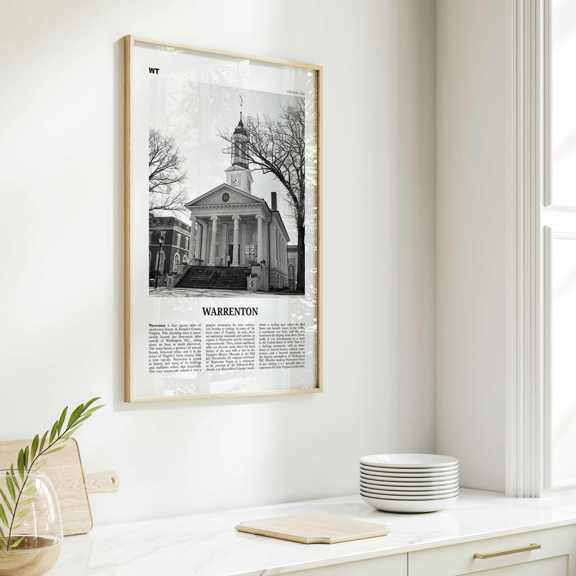 Warrenton Print Black and White, Warrenton Wall Art, Warrenton Poster, Warrenton Photo, Warrenton Wall Décor, Warrenton Map, Virginia, USA