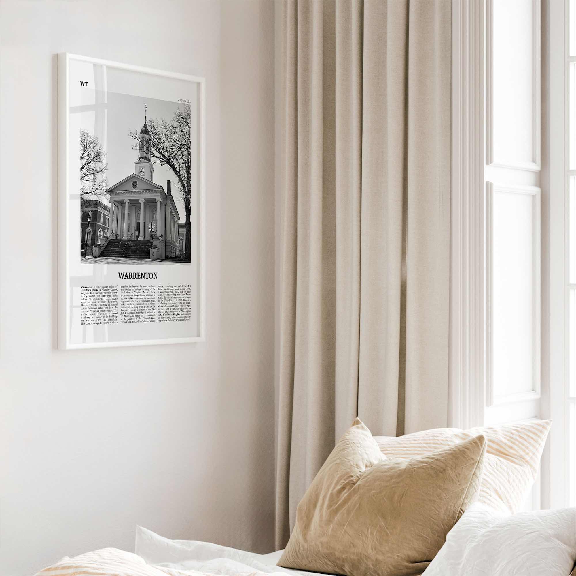 Warrenton Print Black and White, Warrenton Wall Art, Warrenton Poster, Warrenton Photo, Warrenton Wall Décor, Warrenton Map, Virginia, USA