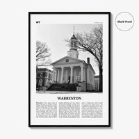 Warrenton Print Black and White, Warrenton Wall Art, Warrenton Poster, Warrenton Photo, Warrenton Wall Décor, Warrenton Map, Virginia, USA
