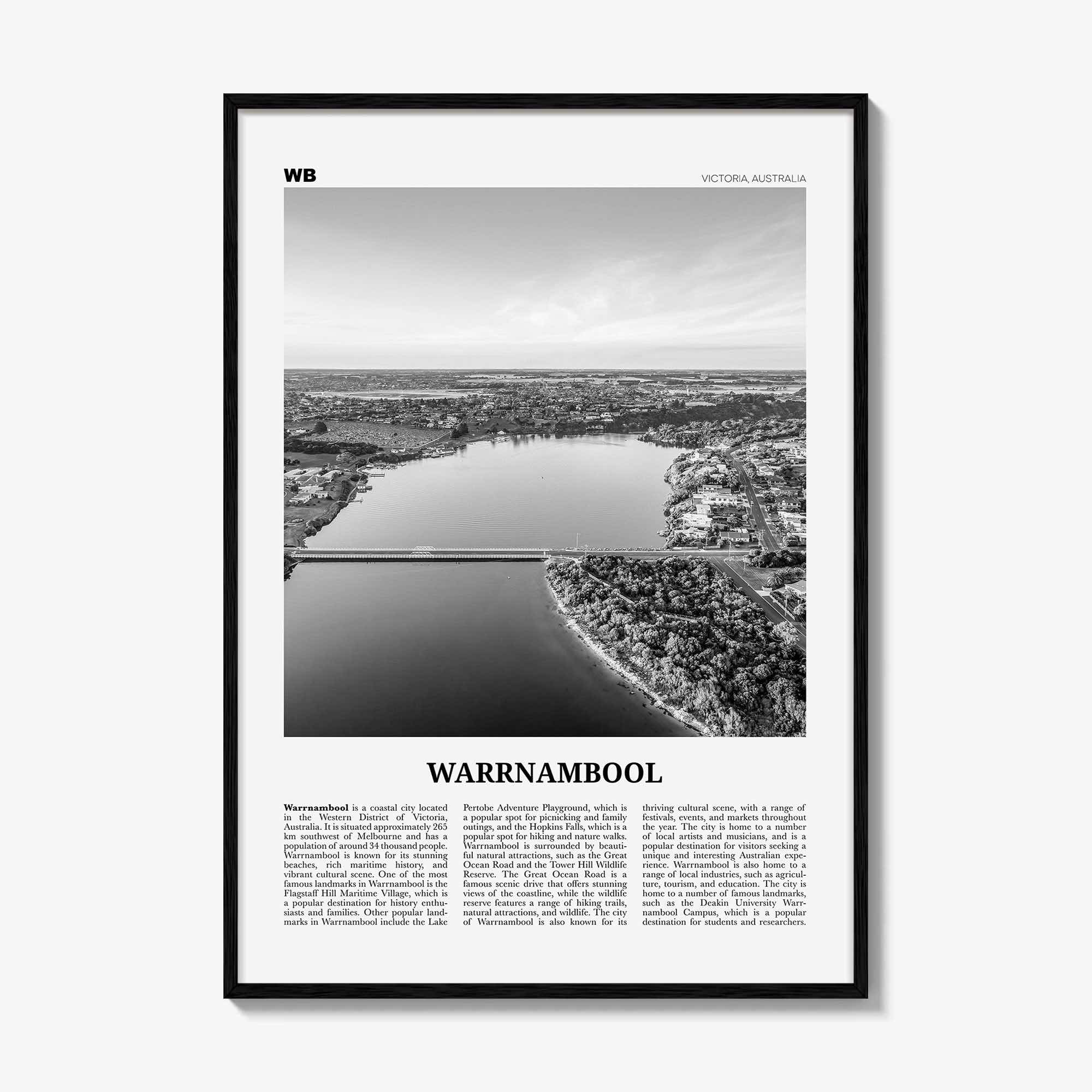 Warrnambool Print Black and White, Warrnambool Wall Art, Warrnambool Poster, Warrnambool Photo, Warrnambool Wall Décor, Warrnambool Map,
