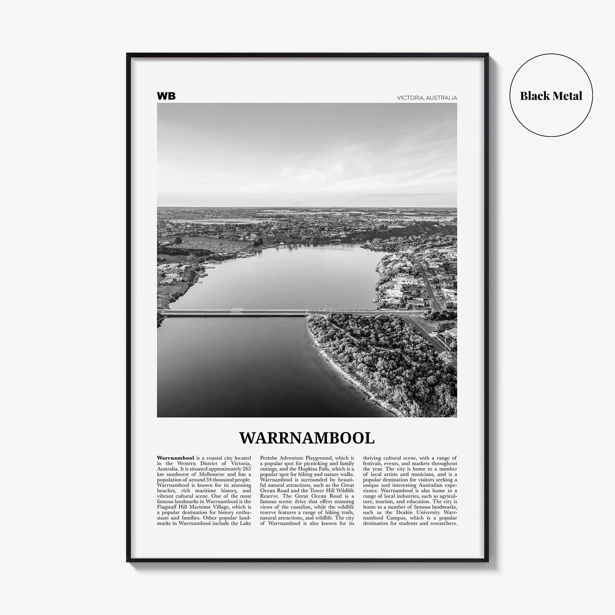 Warrnambool Print Black and White, Warrnambool Wall Art, Warrnambool Poster, Warrnambool Photo, Warrnambool Wall Décor, Warrnambool Map,
