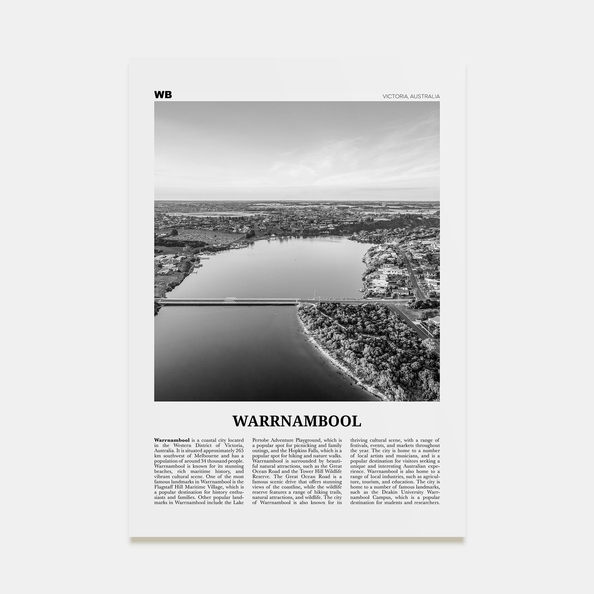 Warrnambool Travel B&W Poster