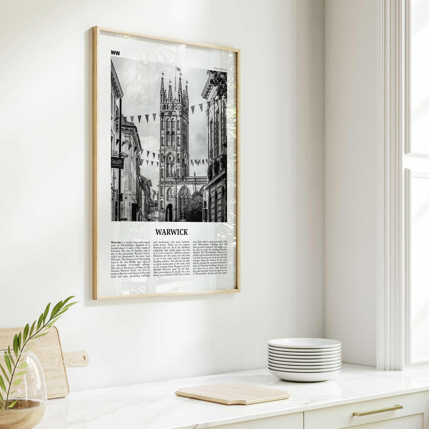 Warwick Print Black and White, Warwick Wall Art, Warwick Poster, Warwick Photo, Warwick Wall Décor, Warwickshire, England, United Kingdom