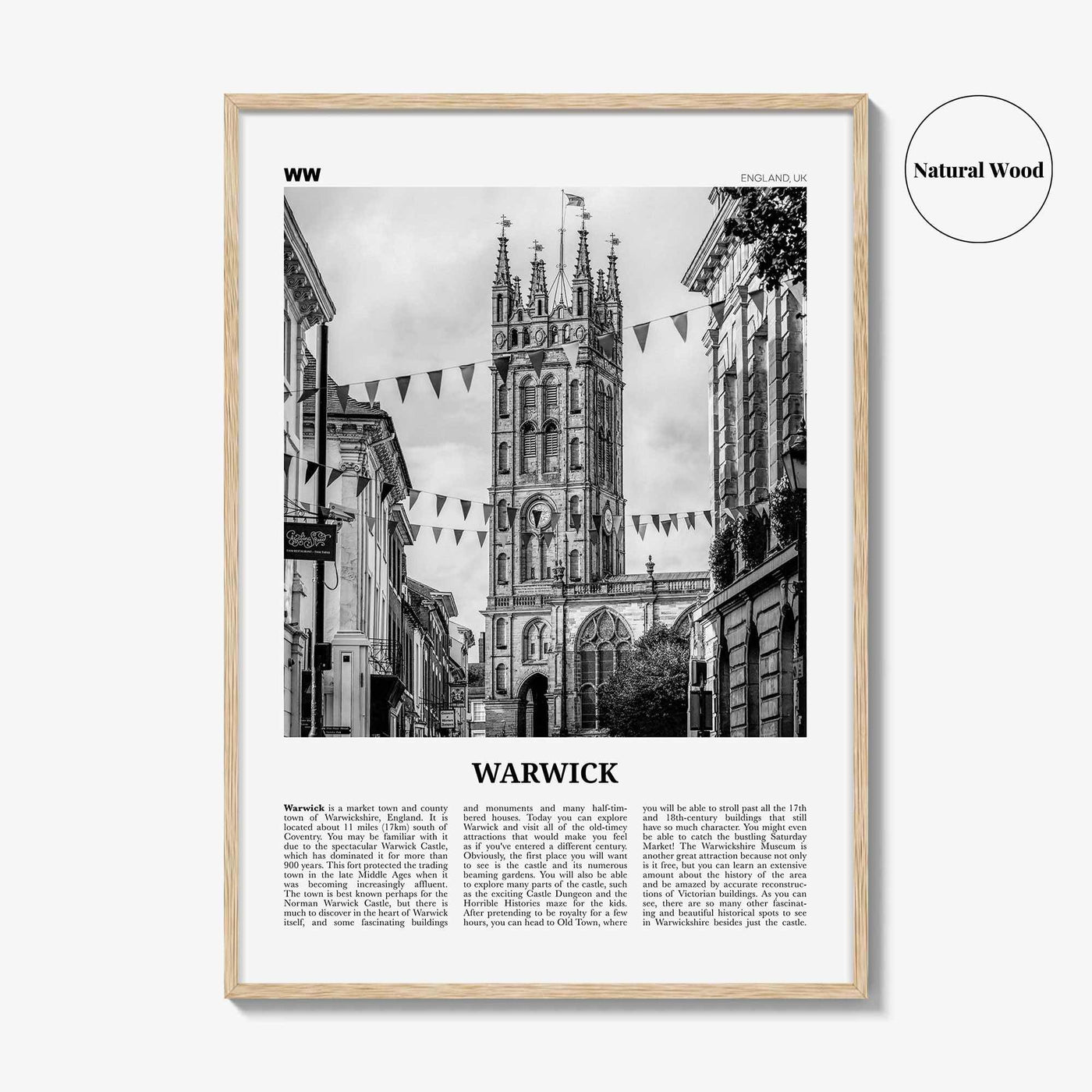 Warwick Print Black and White, Warwick Wall Art, Warwick Poster, Warwick Photo, Warwick Wall Décor, Warwickshire, England, United Kingdom