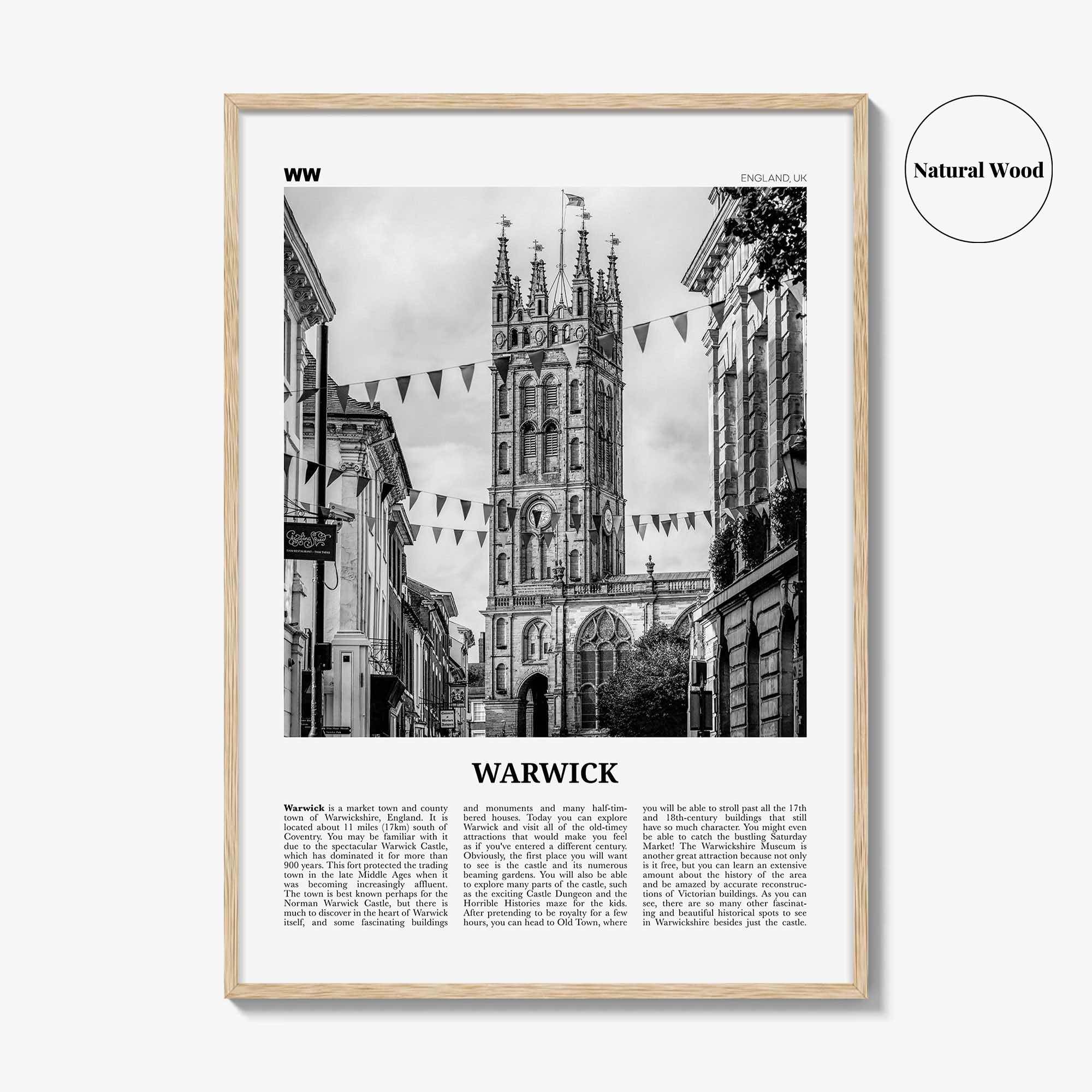 Warwick Print Black and White, Warwick Wall Art, Warwick Poster, Warwick Photo, Warwick Wall Décor, Warwickshire, England, United Kingdom