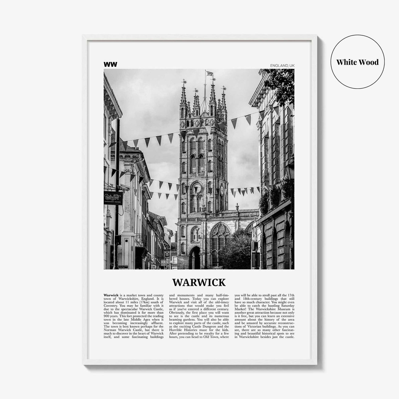Warwick Print Black and White, Warwick Wall Art, Warwick Poster, Warwick Photo, Warwick Wall Décor, Warwickshire, England, United Kingdom