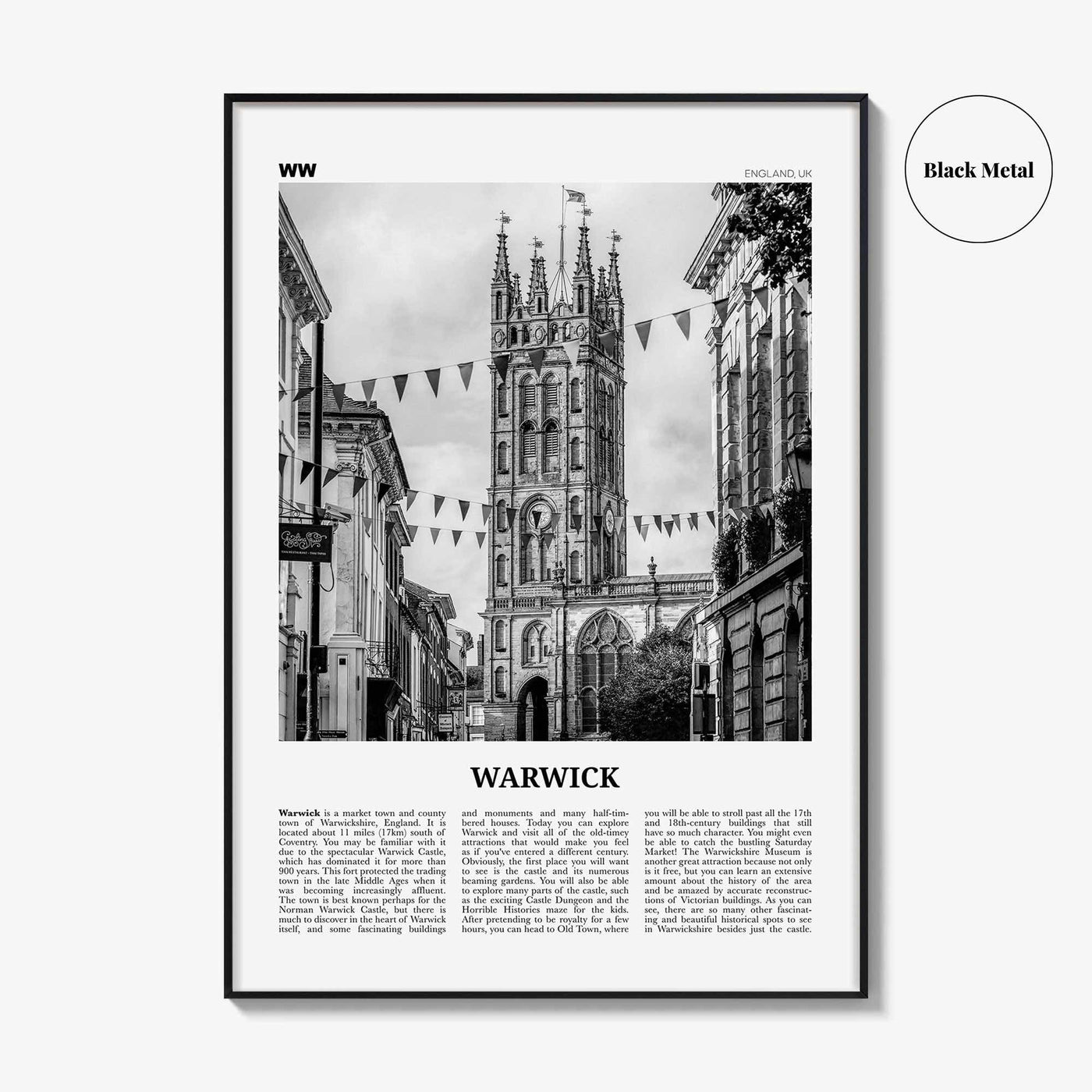 Warwick Print Black and White, Warwick Wall Art, Warwick Poster, Warwick Photo, Warwick Wall Décor, Warwickshire, England, United Kingdom