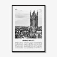 Warwickshire Print Black and White, Warwickshire Wall Art, Warwickshire Poster, Warwickshire Photo, Warwickshire Map, England, UK