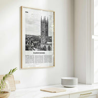 Warwickshire Print Black and White, Warwickshire Wall Art, Warwickshire Poster, Warwickshire Photo, Warwickshire Map, England, UK