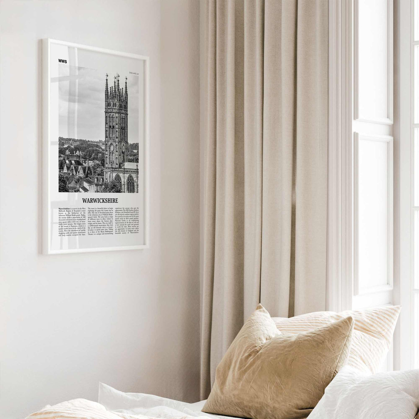 Warwickshire Print Black and White, Warwickshire Wall Art, Warwickshire Poster, Warwickshire Photo, Warwickshire Map, England, UK