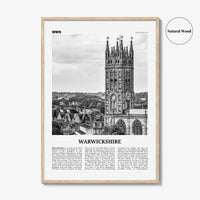 Warwickshire Print Black and White, Warwickshire Wall Art, Warwickshire Poster, Warwickshire Photo, Warwickshire Map, England, UK