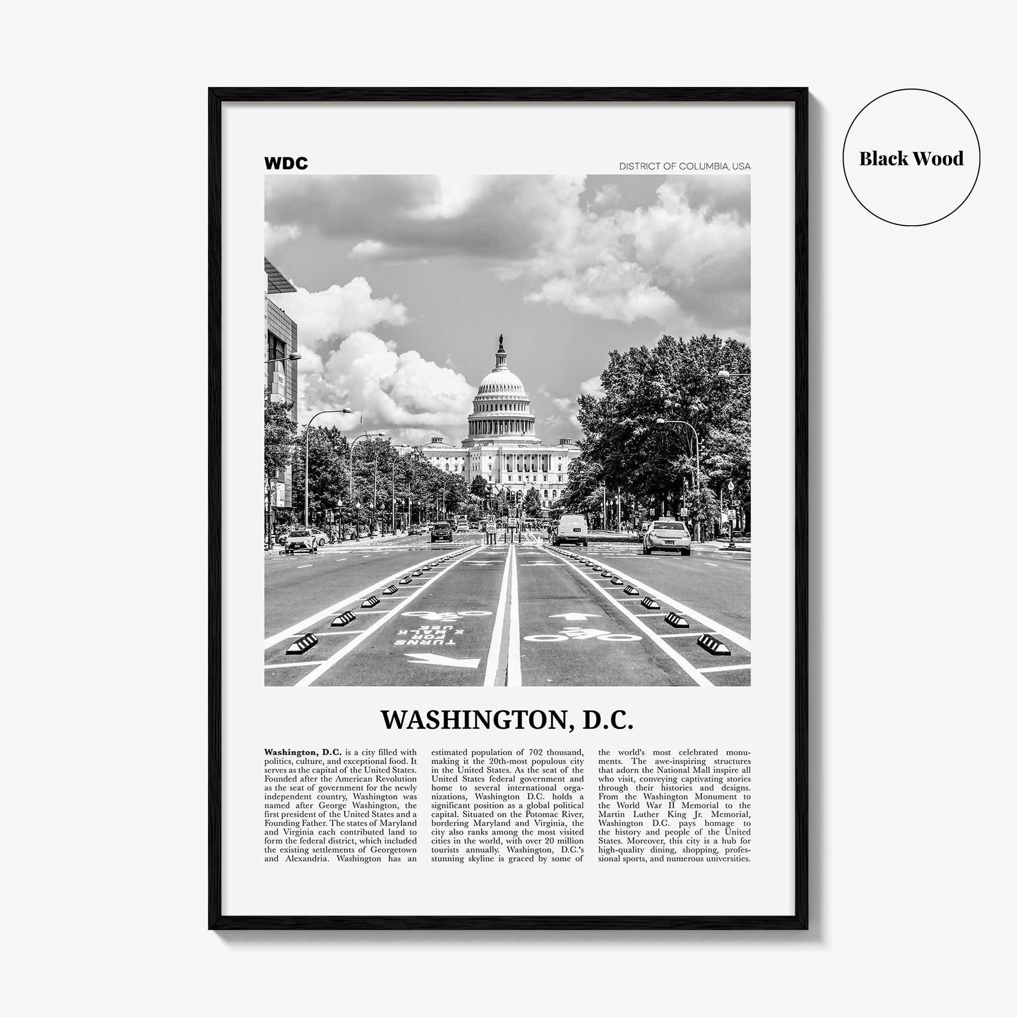 Washington DC Print Black and White No 1, Washington Wall Art, Washington, District of Columbia, USA, United States, North America