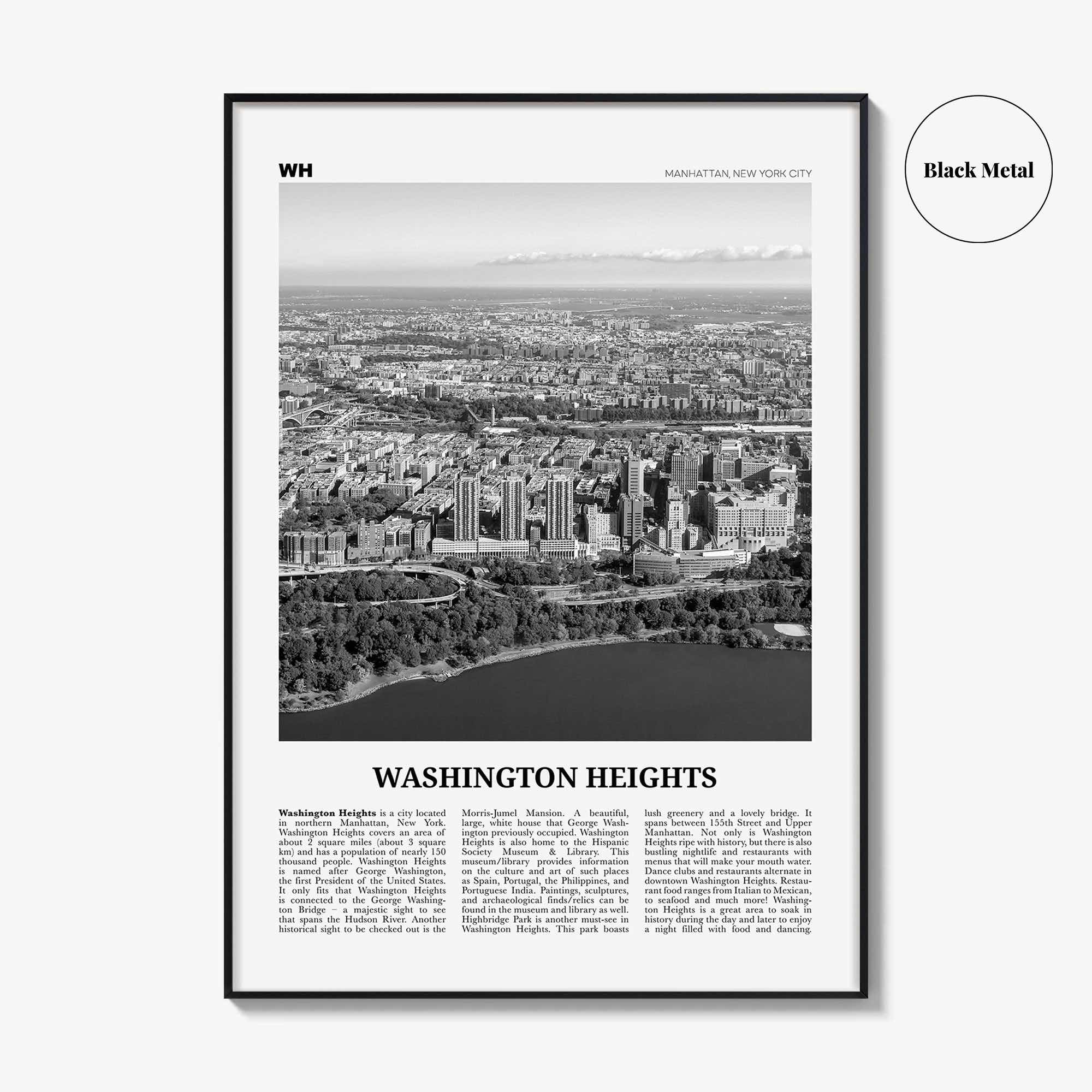 Washington Heights Print Black and White, Washington Heights Wall Art, Washington Heights Poster, Washington Heights Photo, New York, USA