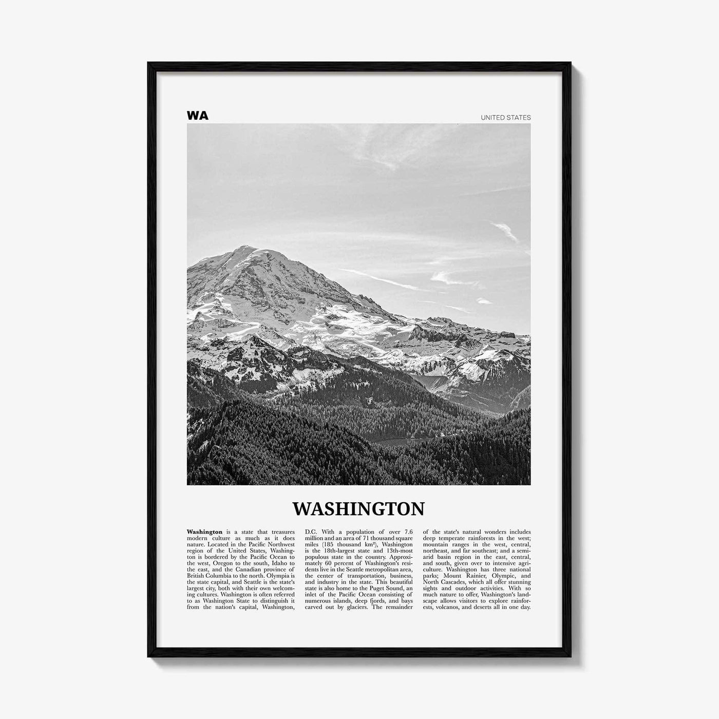 Washington State Print Black and White No 1, Washington State Wall Art, Washington Poster, USA, United States, North America